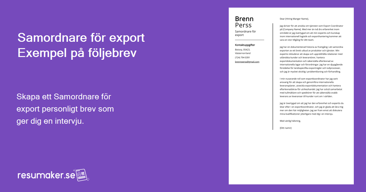 Samordnare F R Export Exempel P Personligt Brev F R