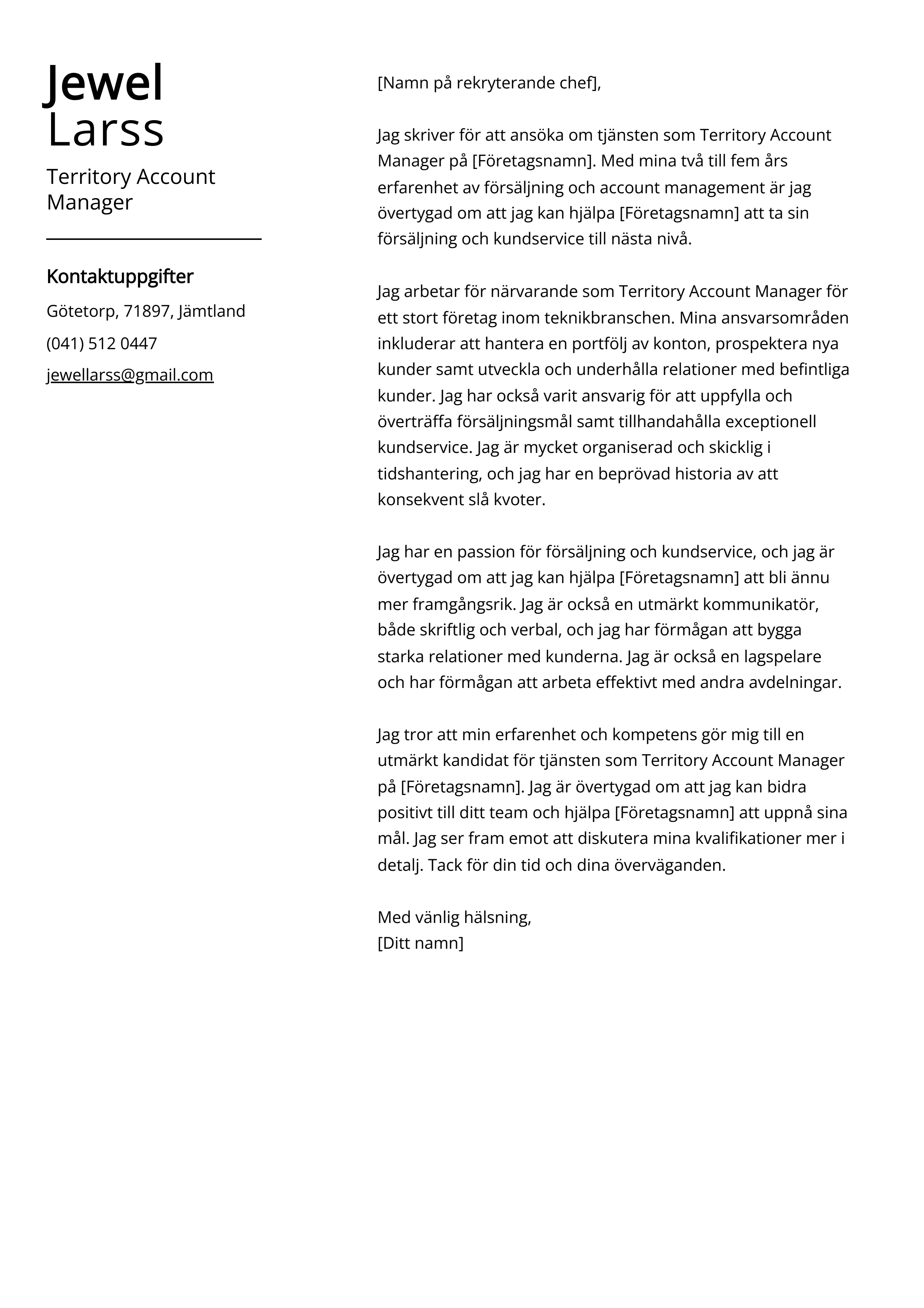 Territory Account Manager Exempel P Personligt Brev mall 20 Tips Territory Account Manager Exempel P Personligt Brev mall 20 Tips