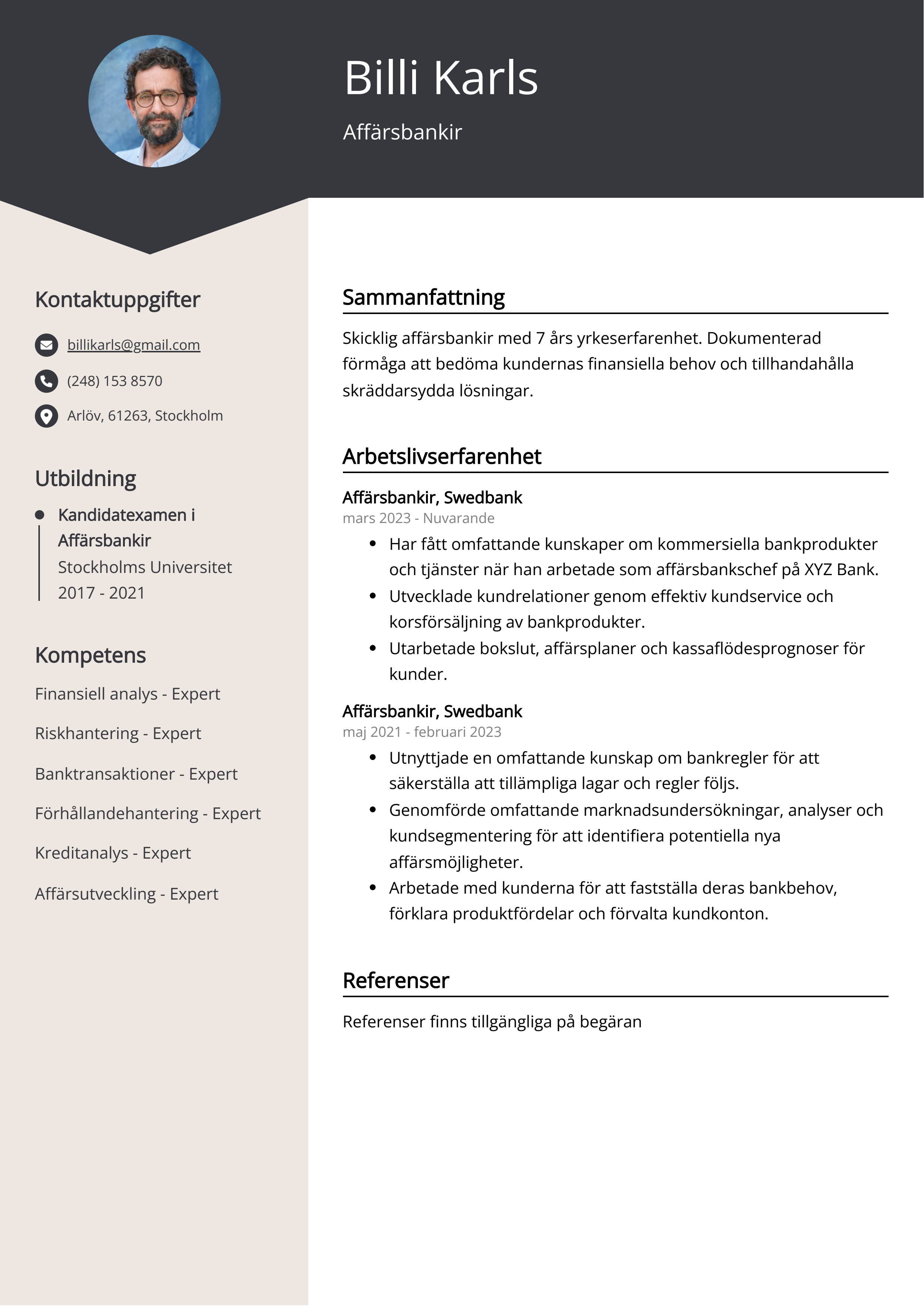 Affärsbankir CV Exempel