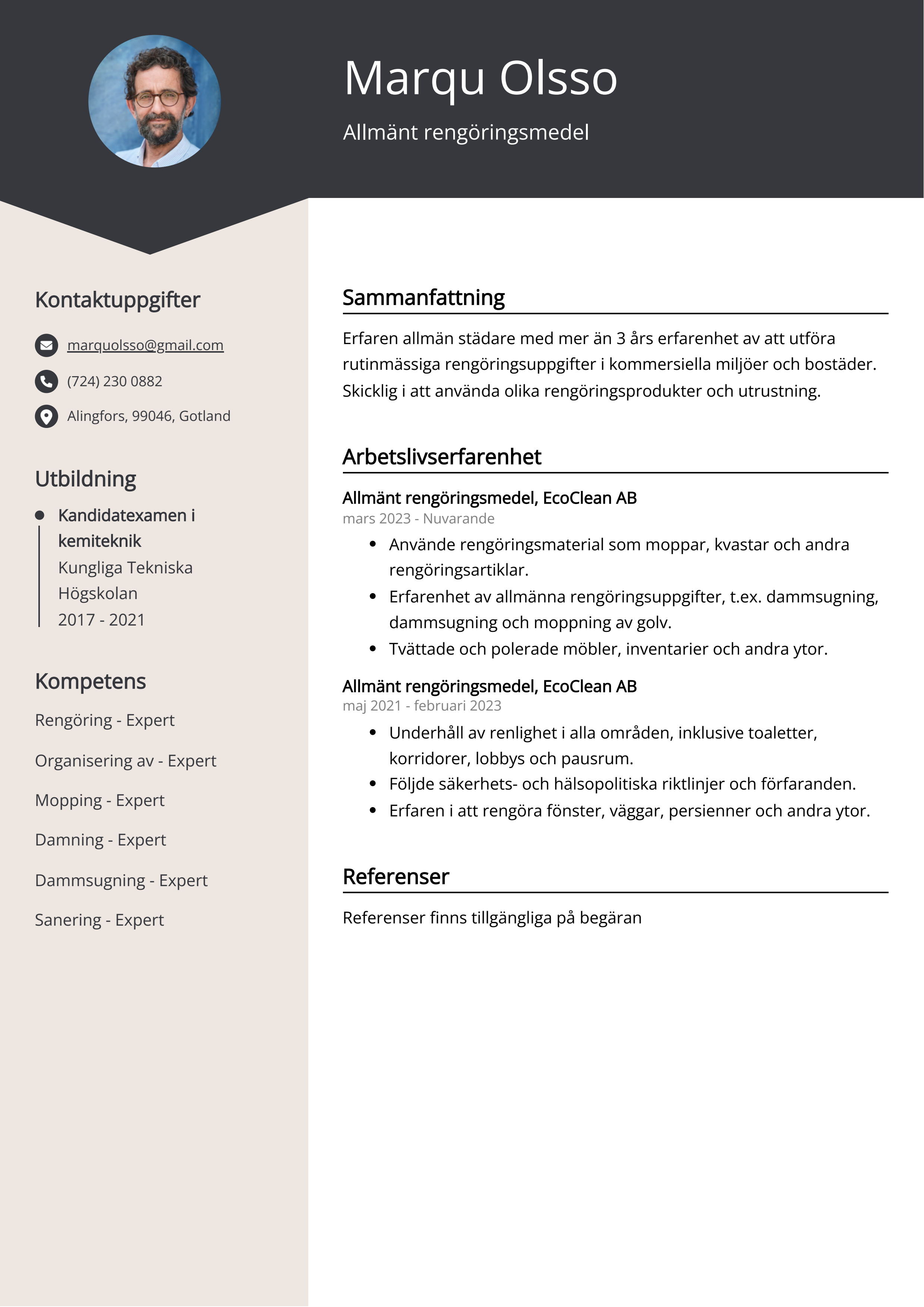 Allmänt rengöringsmedel CV Exempel