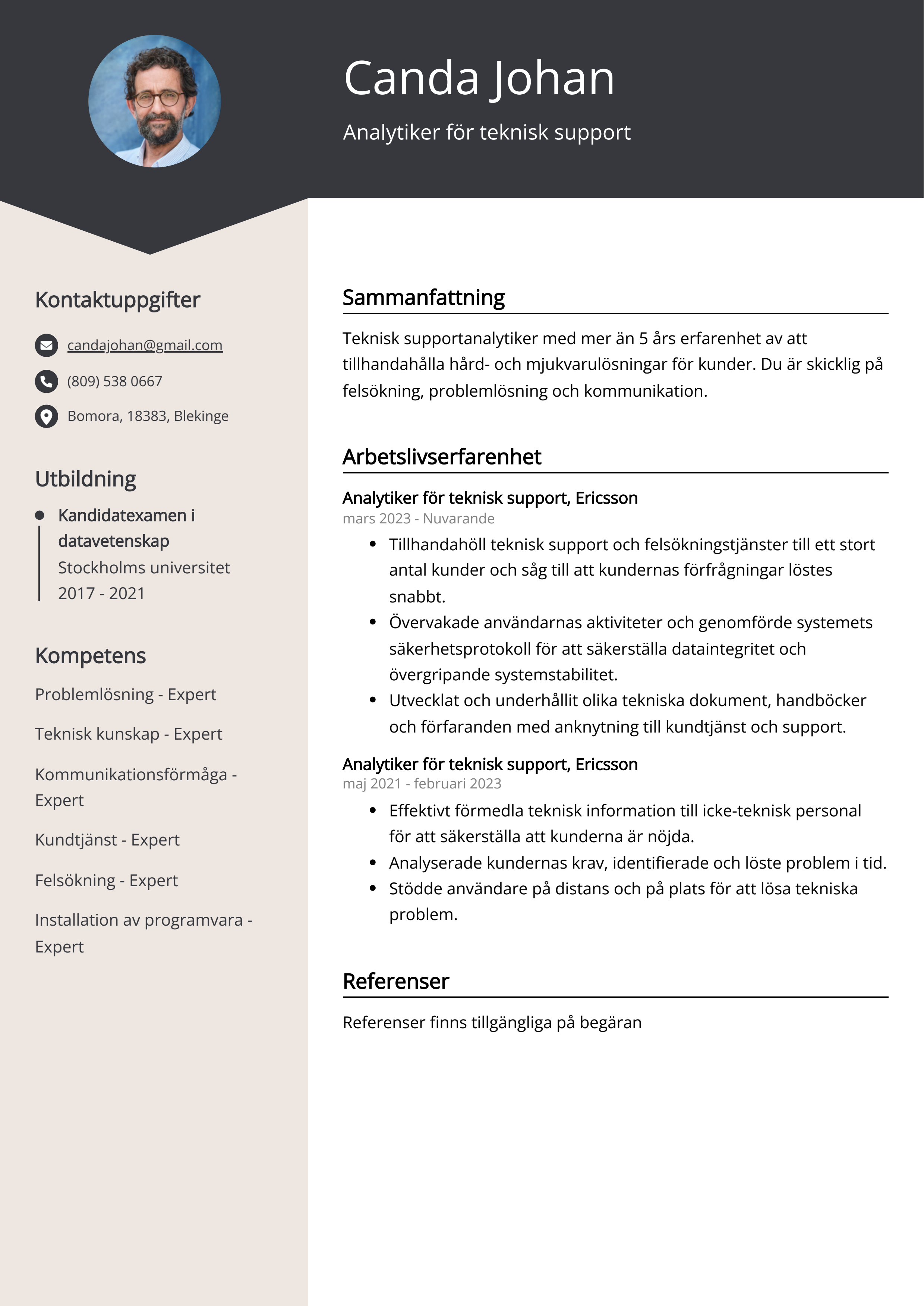 Analytiker för teknisk support CV Exempel