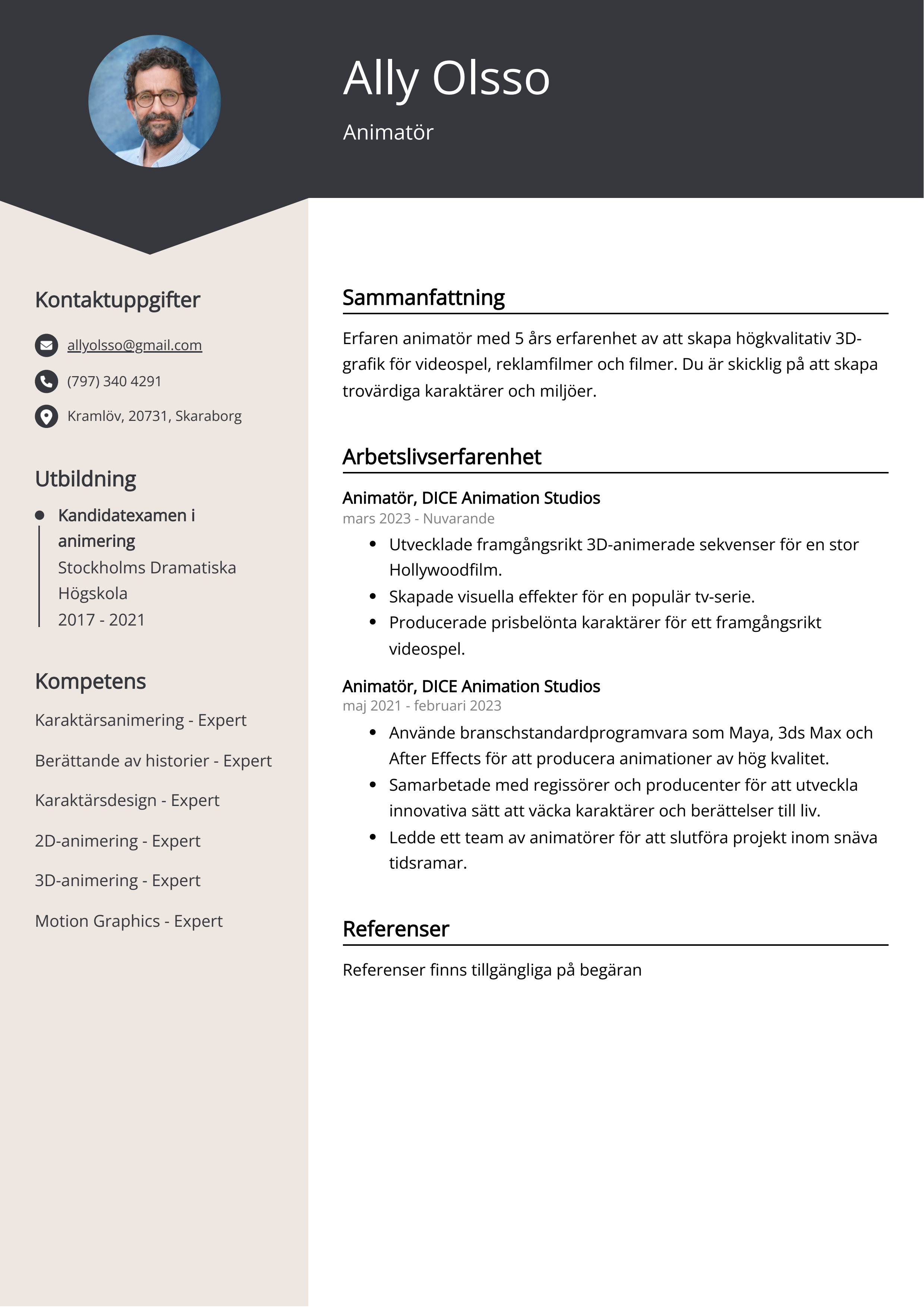 Animatör CV exempel