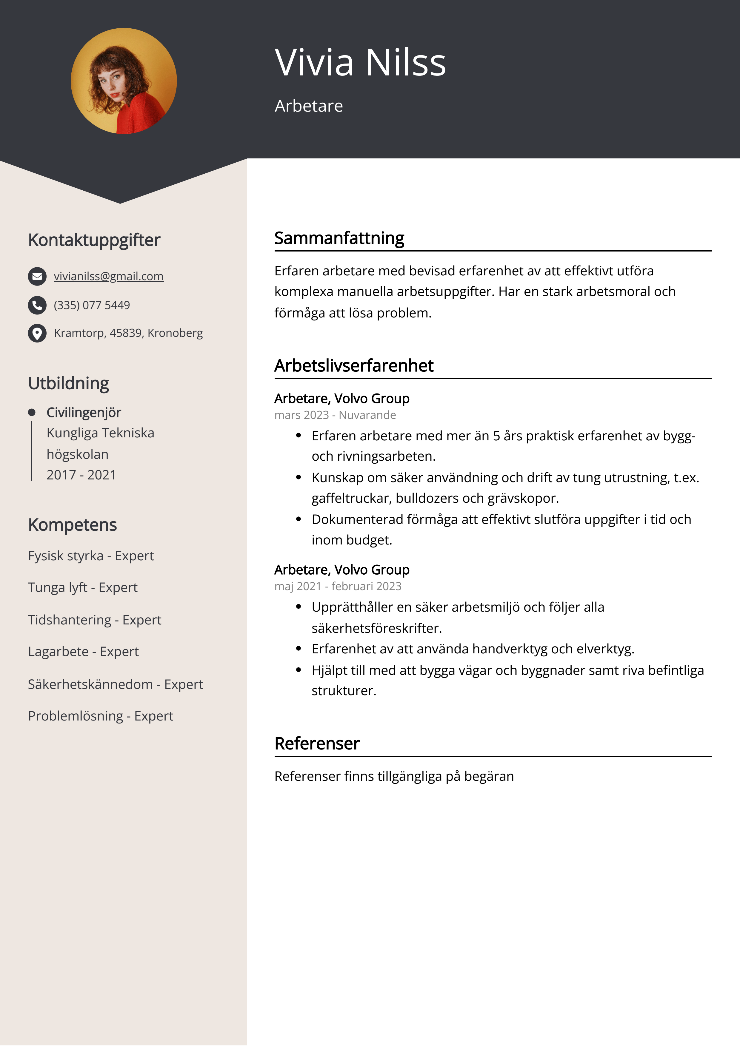 Arbetare CV exempel