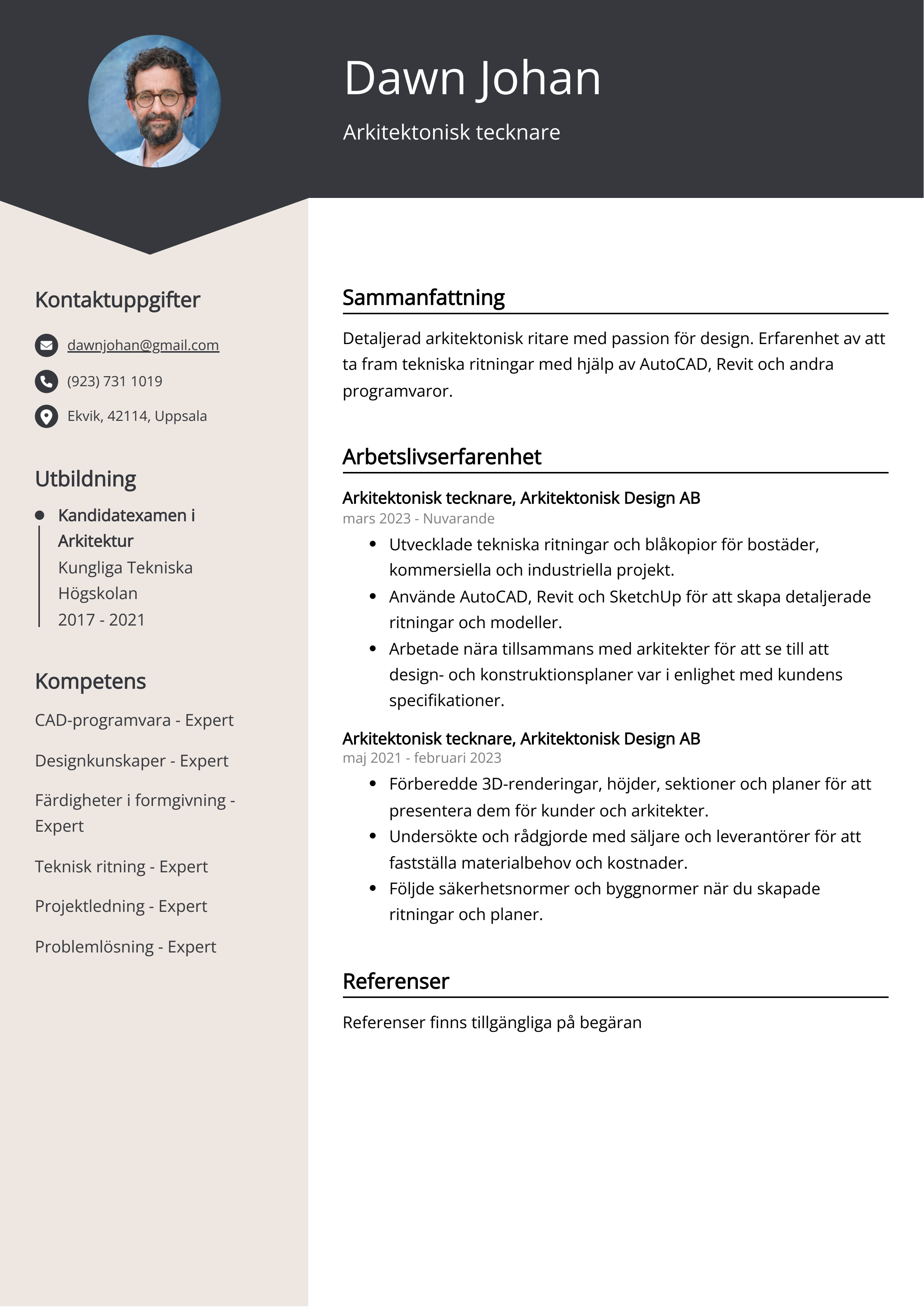 Arkitektonisk tecknare CV Exempel