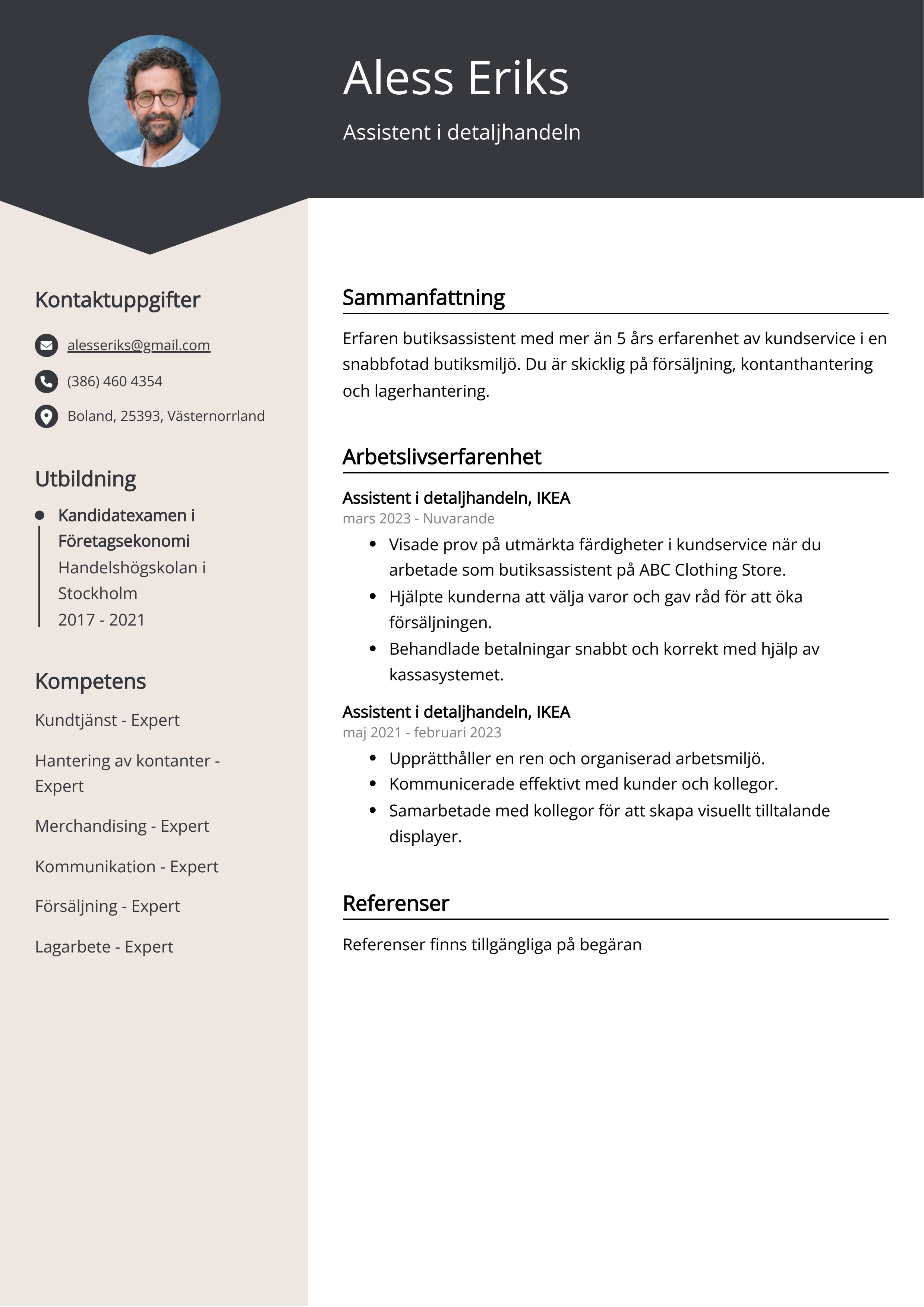 Assistent i detaljhandeln CV Exempel