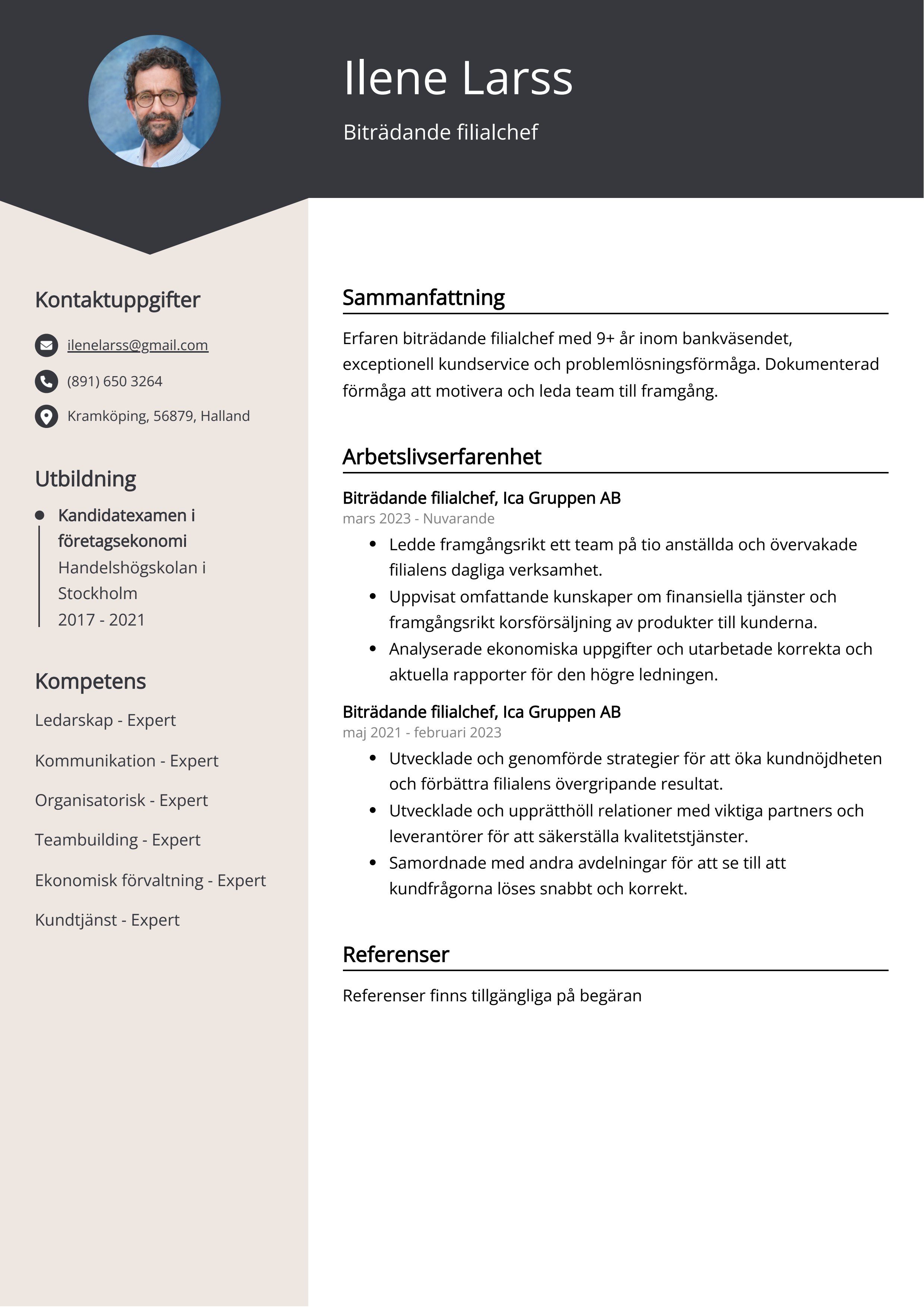 Biträdande filialchef CV Exempel