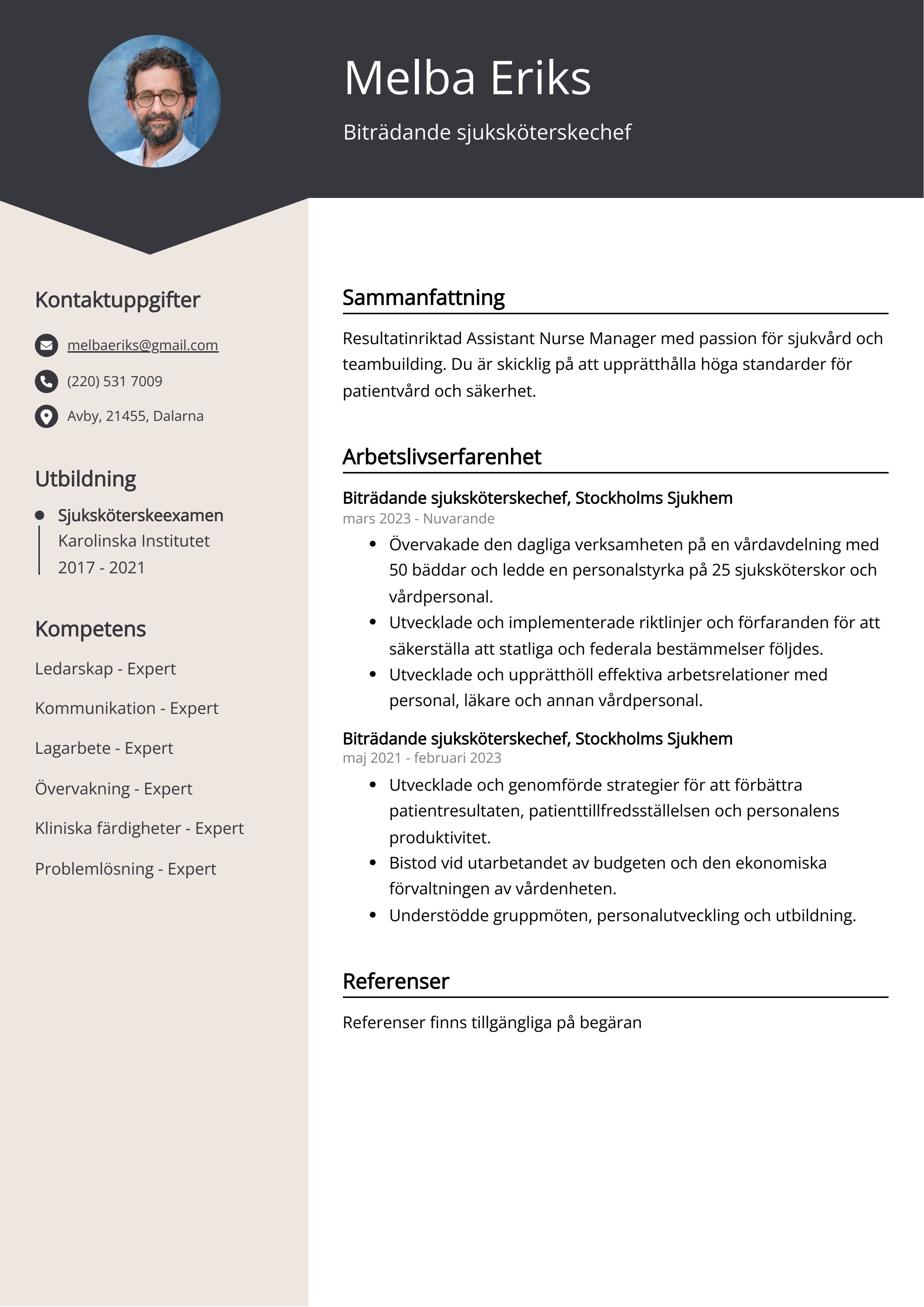 Biträdande sjuksköterskechef CV Exempel