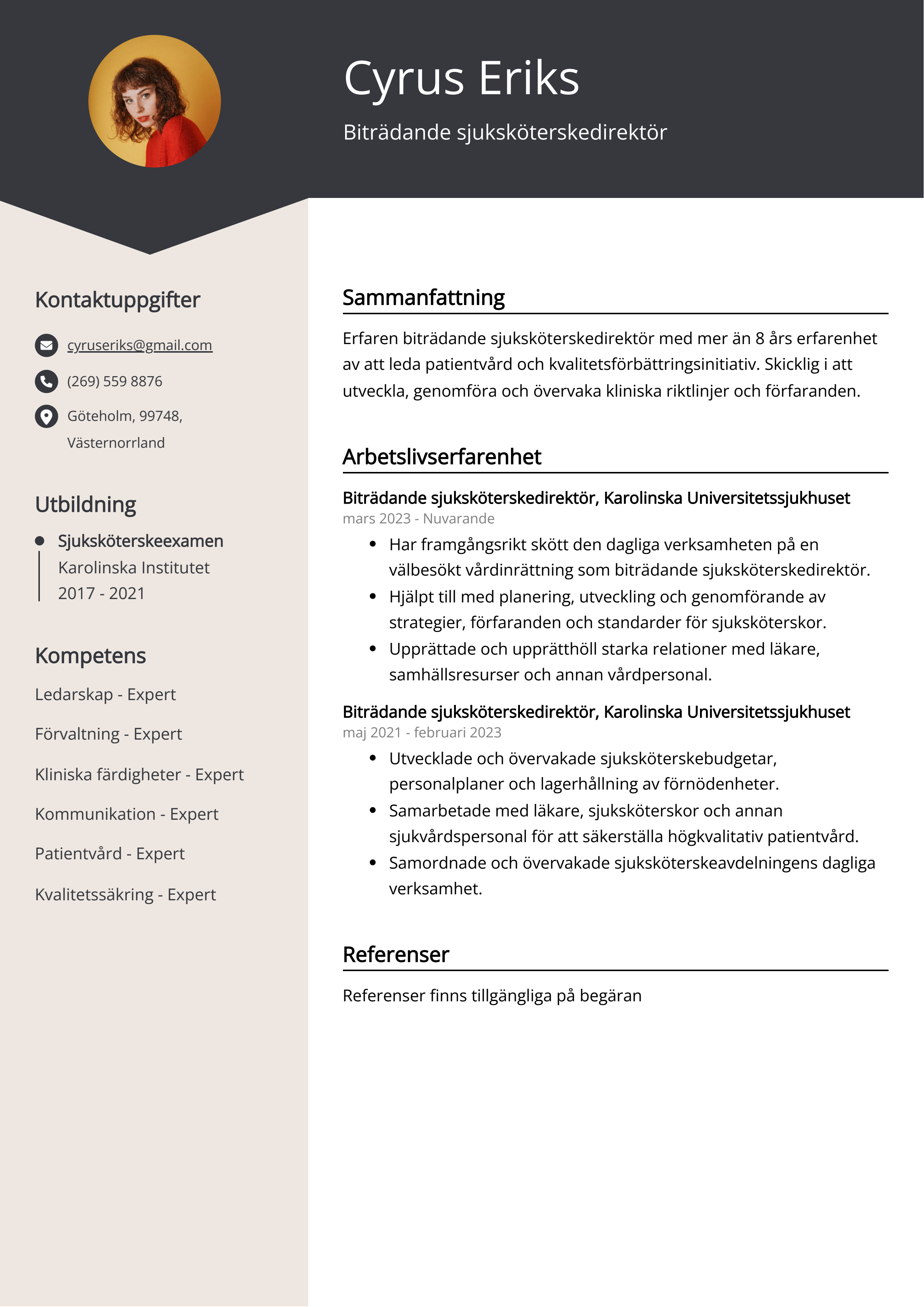 Biträdande sjuksköterskedirektör Resumé Exempel