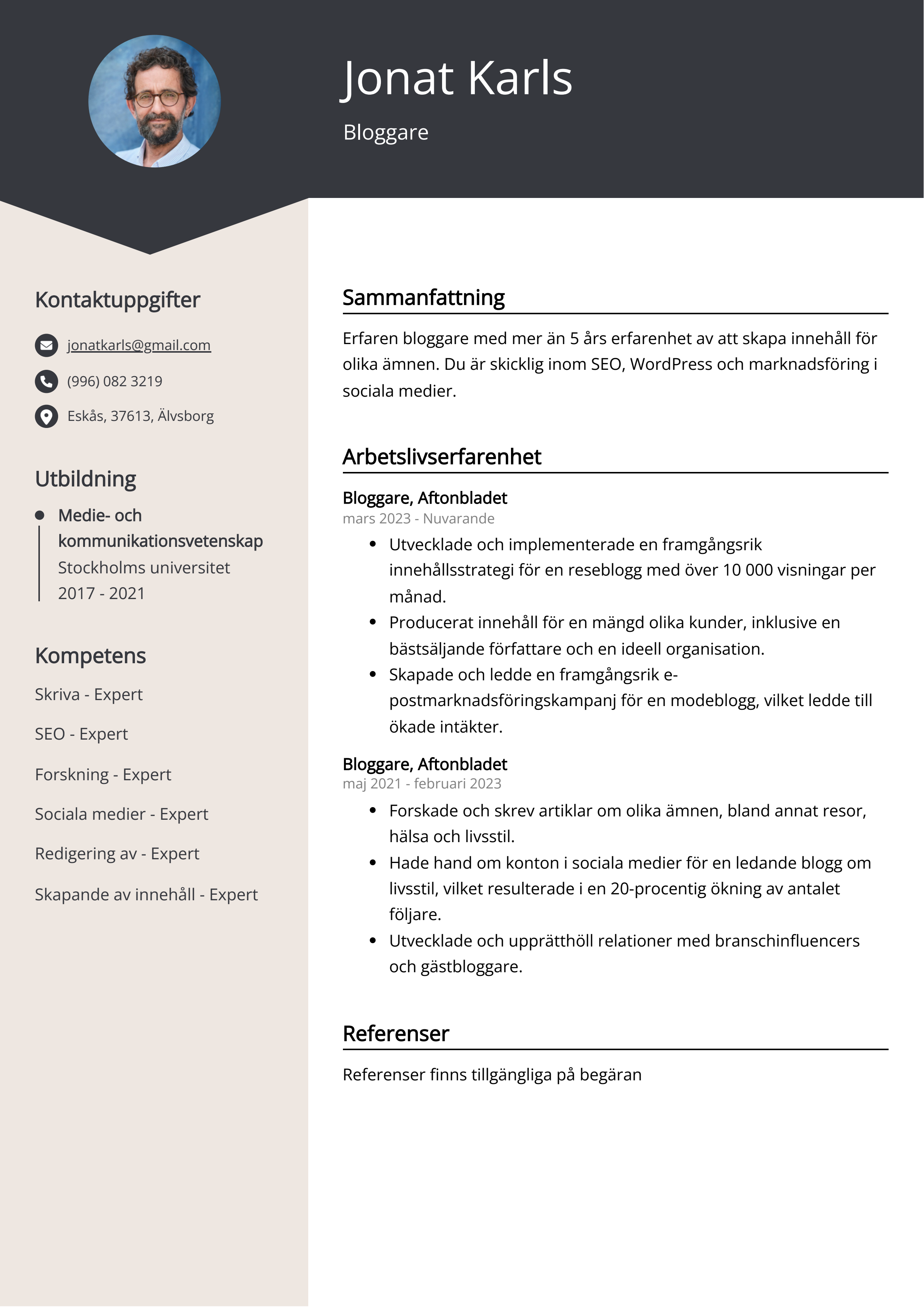 Exempel på CV för bloggare