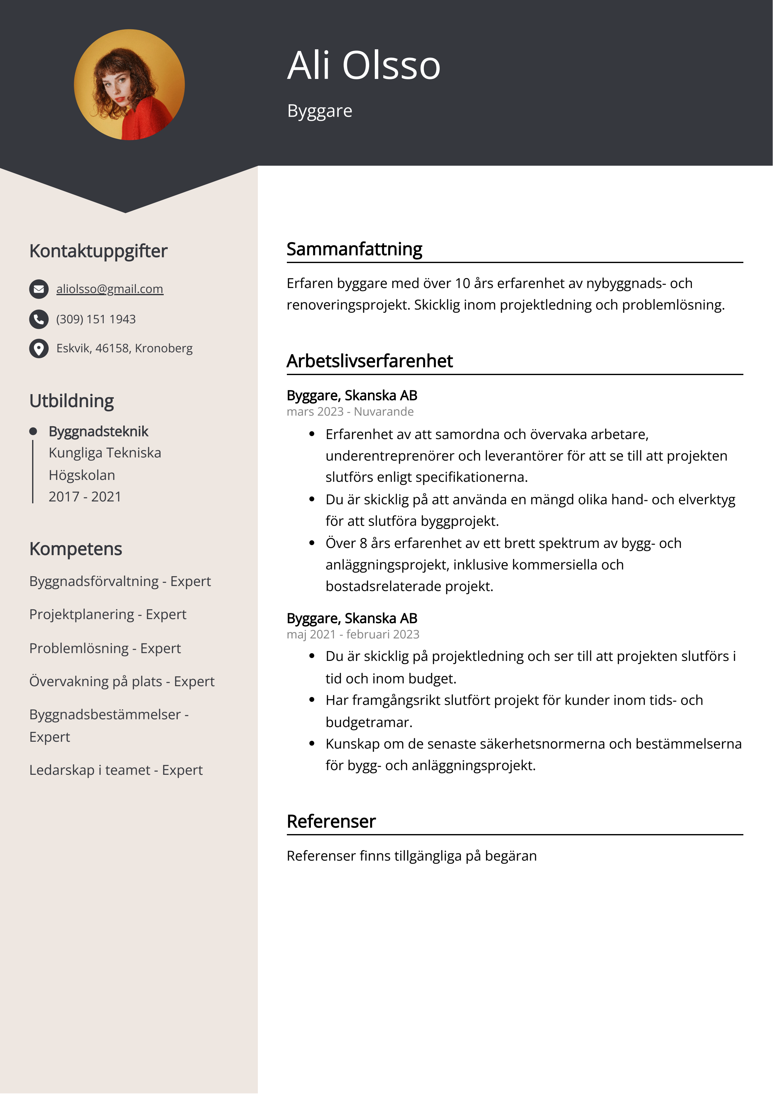 Byggare CV exempel