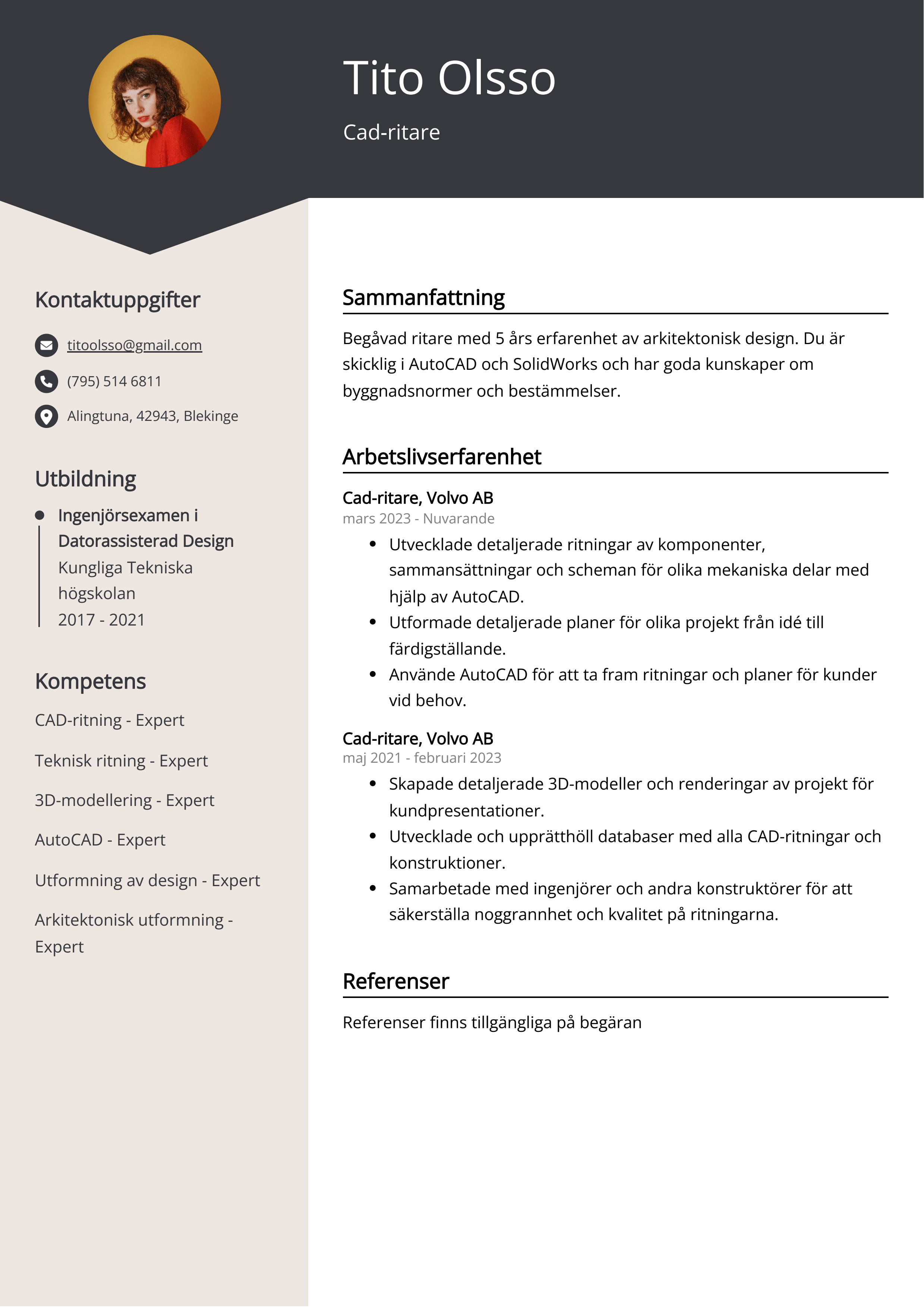 Exempel på CV för cad-ritare