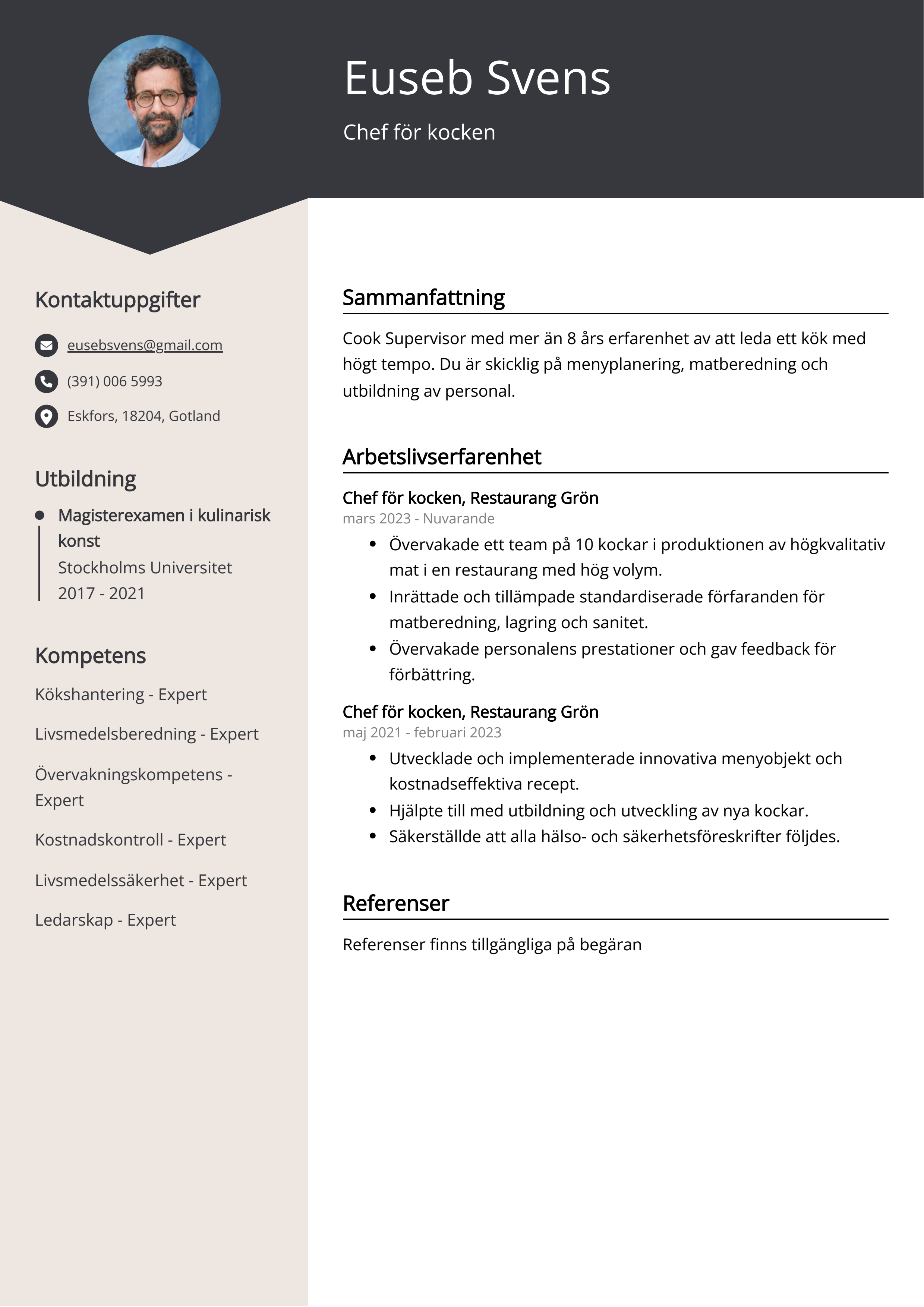 Chef för kocken CV Exempel