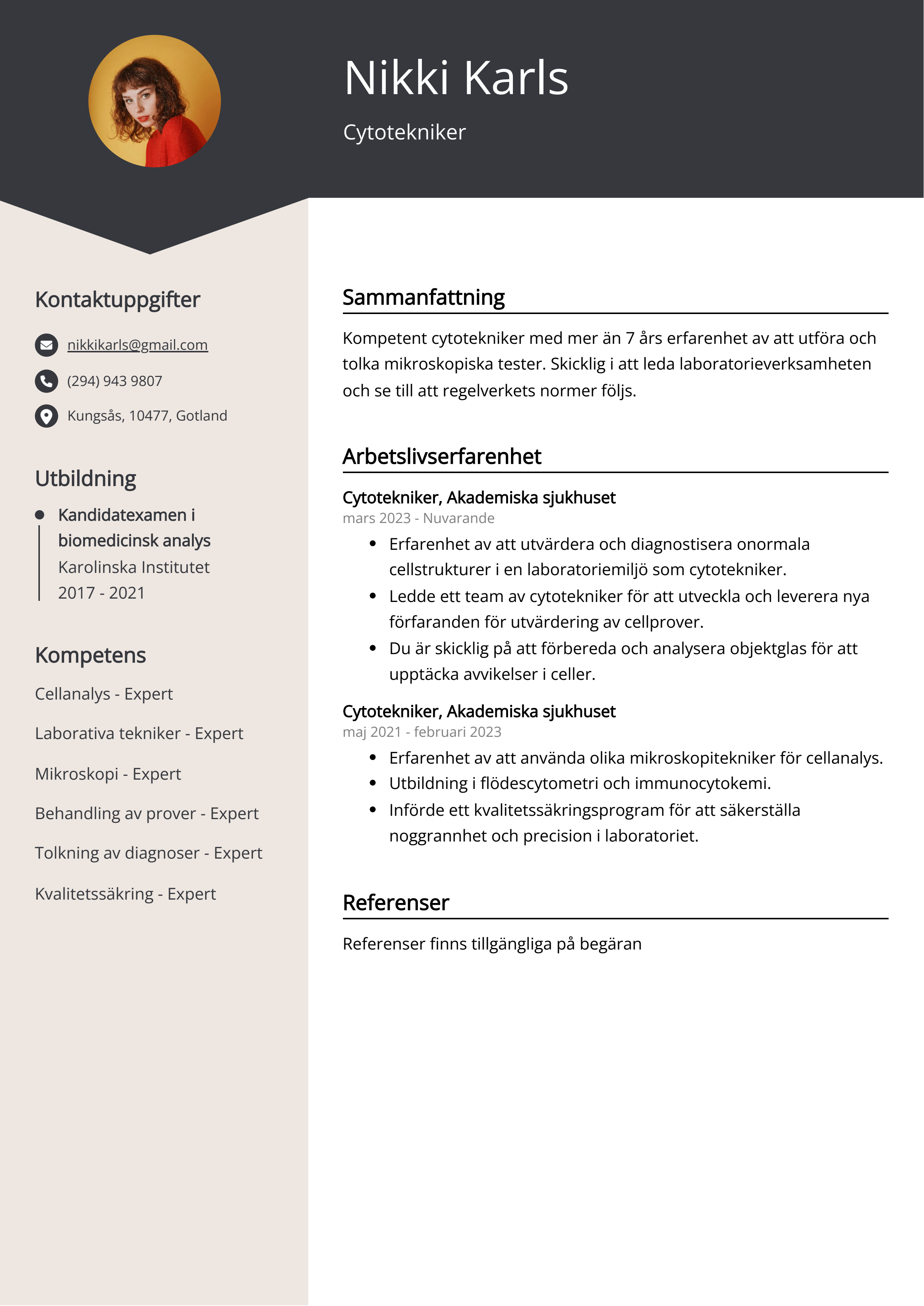 Cytotekniker CV Exempel