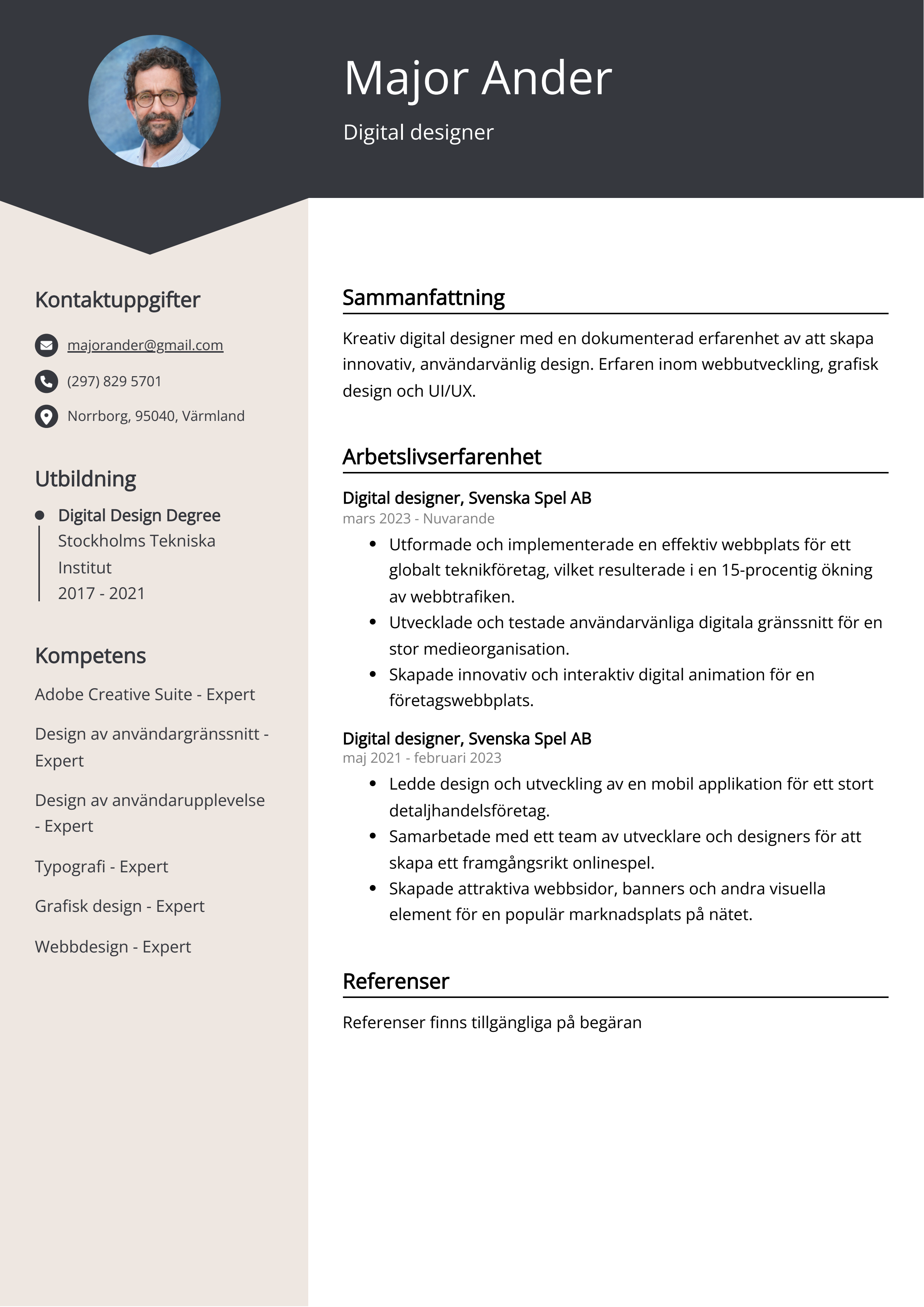 Exempel på CV för digital designer