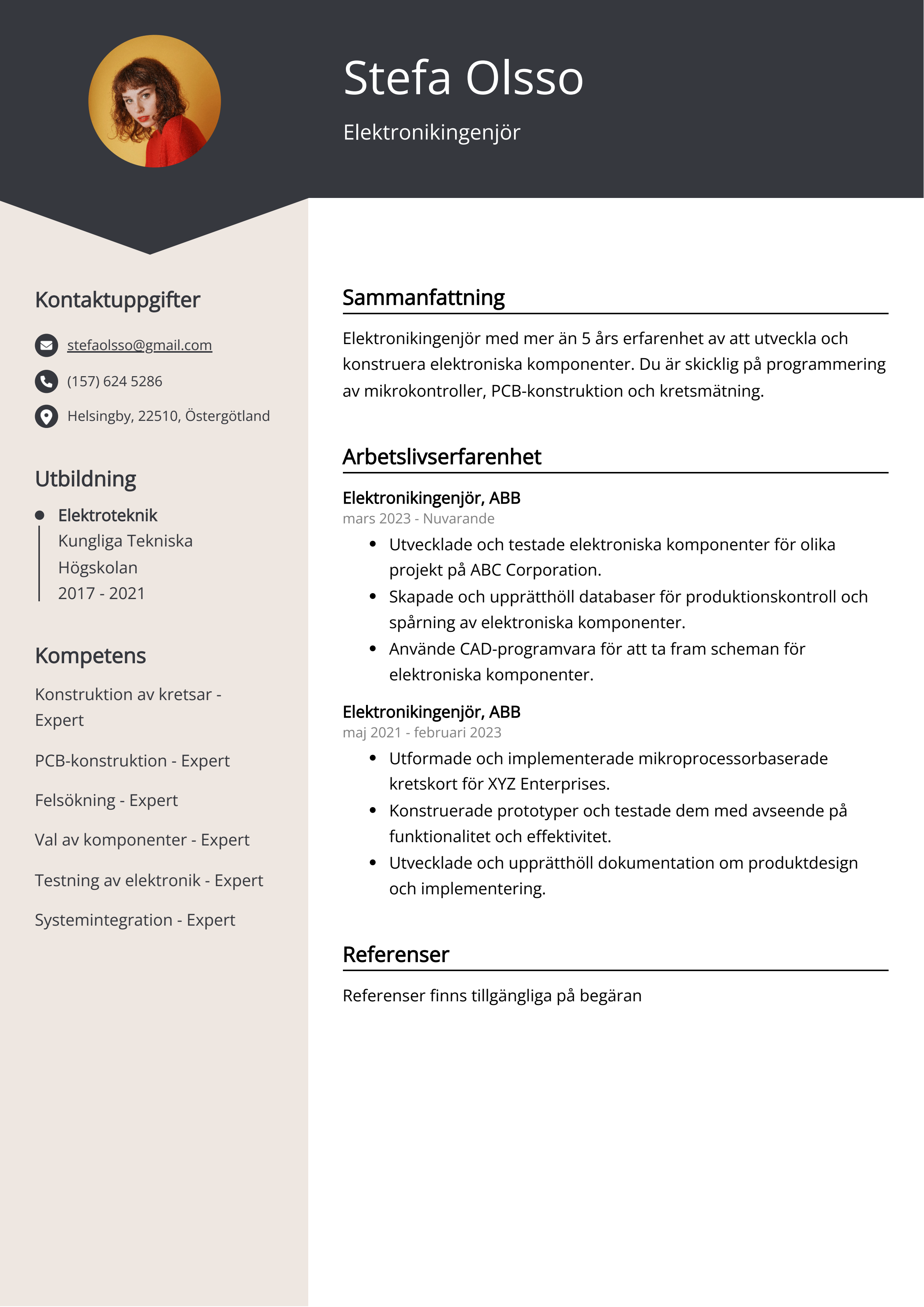 Elektronikingenjör CV Exempel