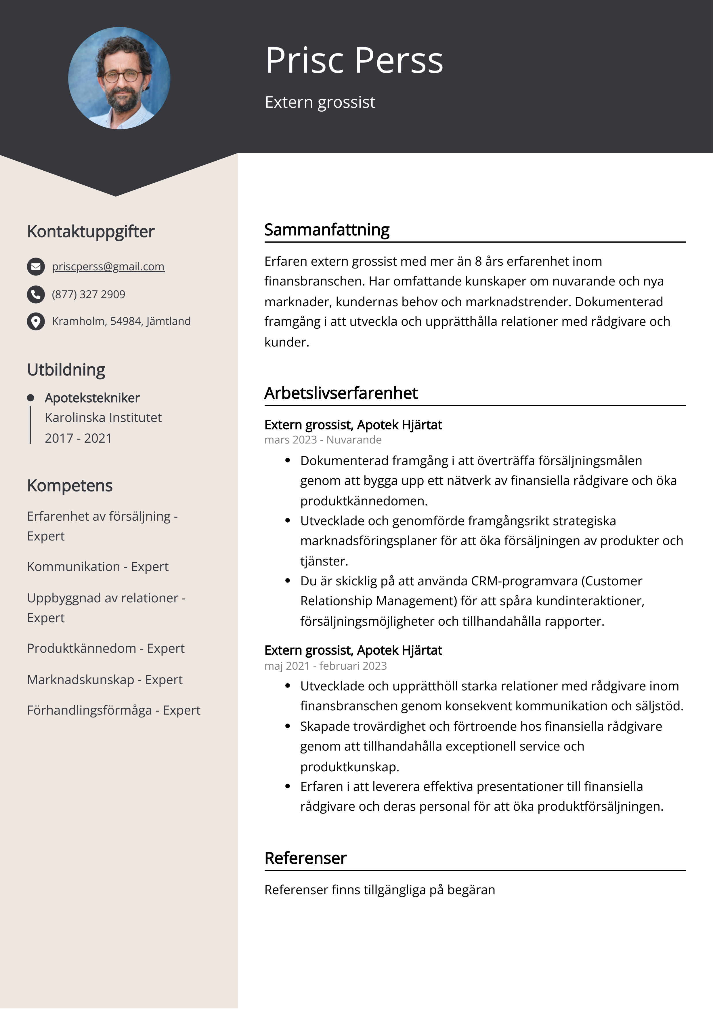 Extern grossist CV Exempel