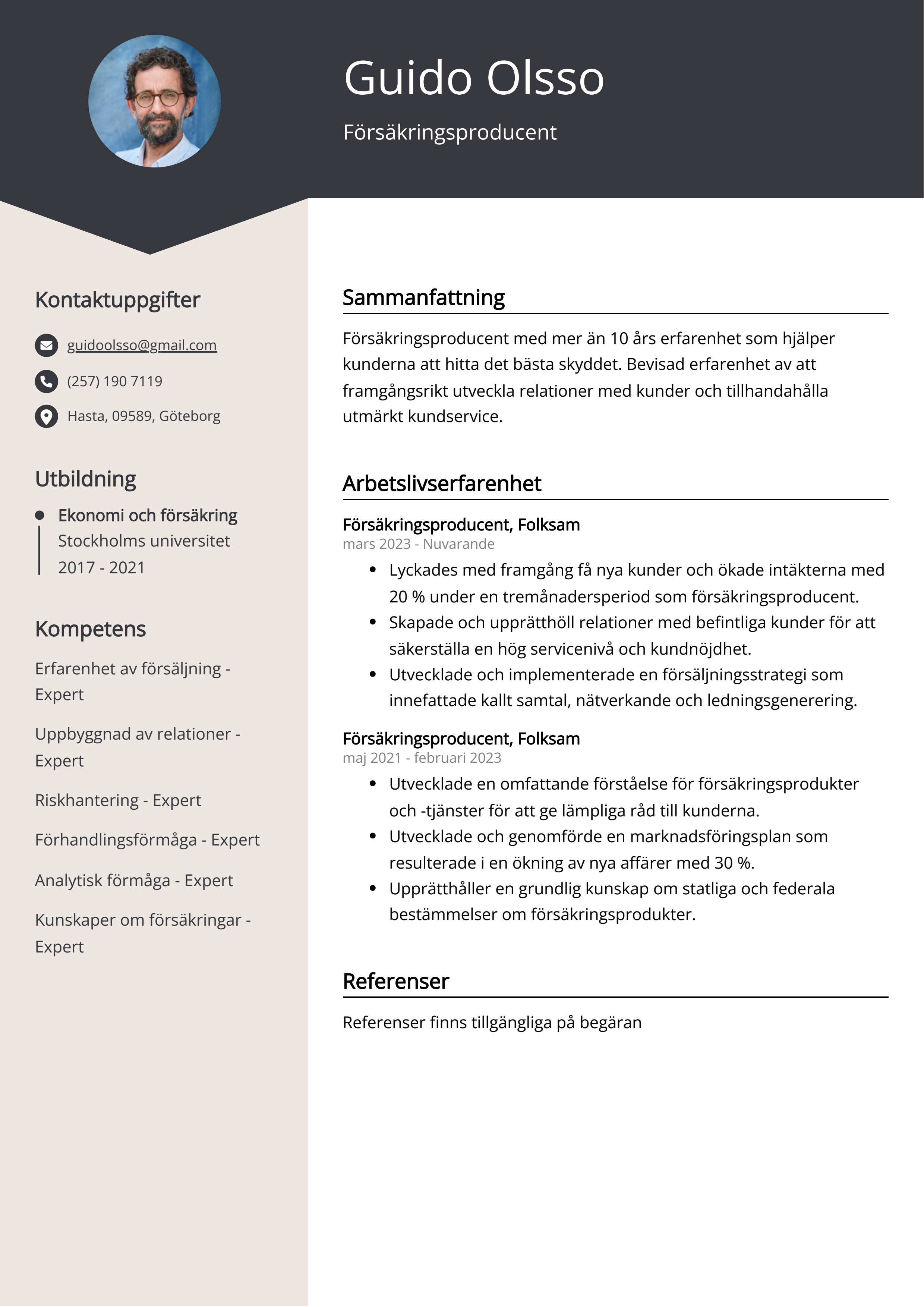 Försäkringsproducent CV Exempel