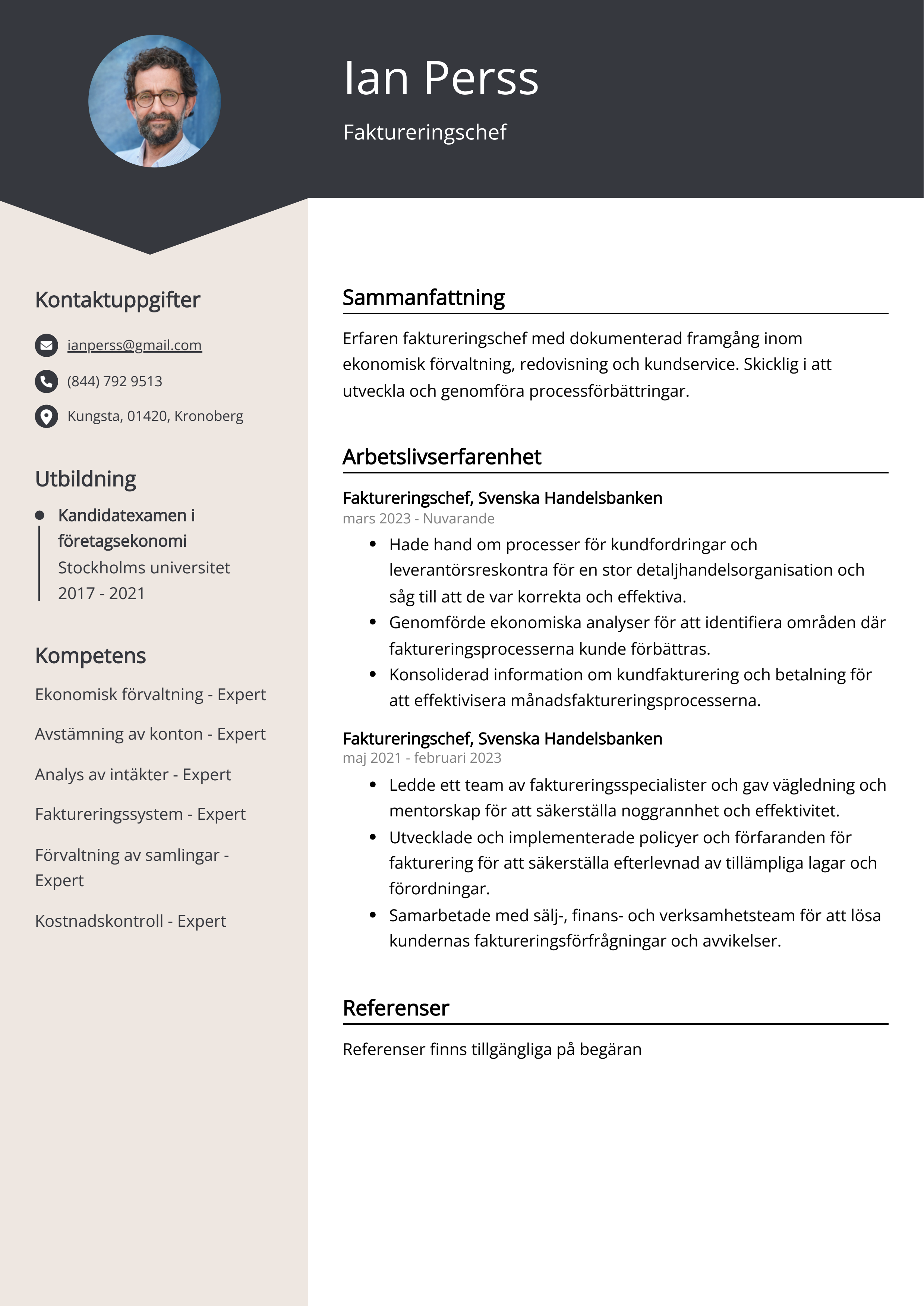 Faktureringschef CV Exempel