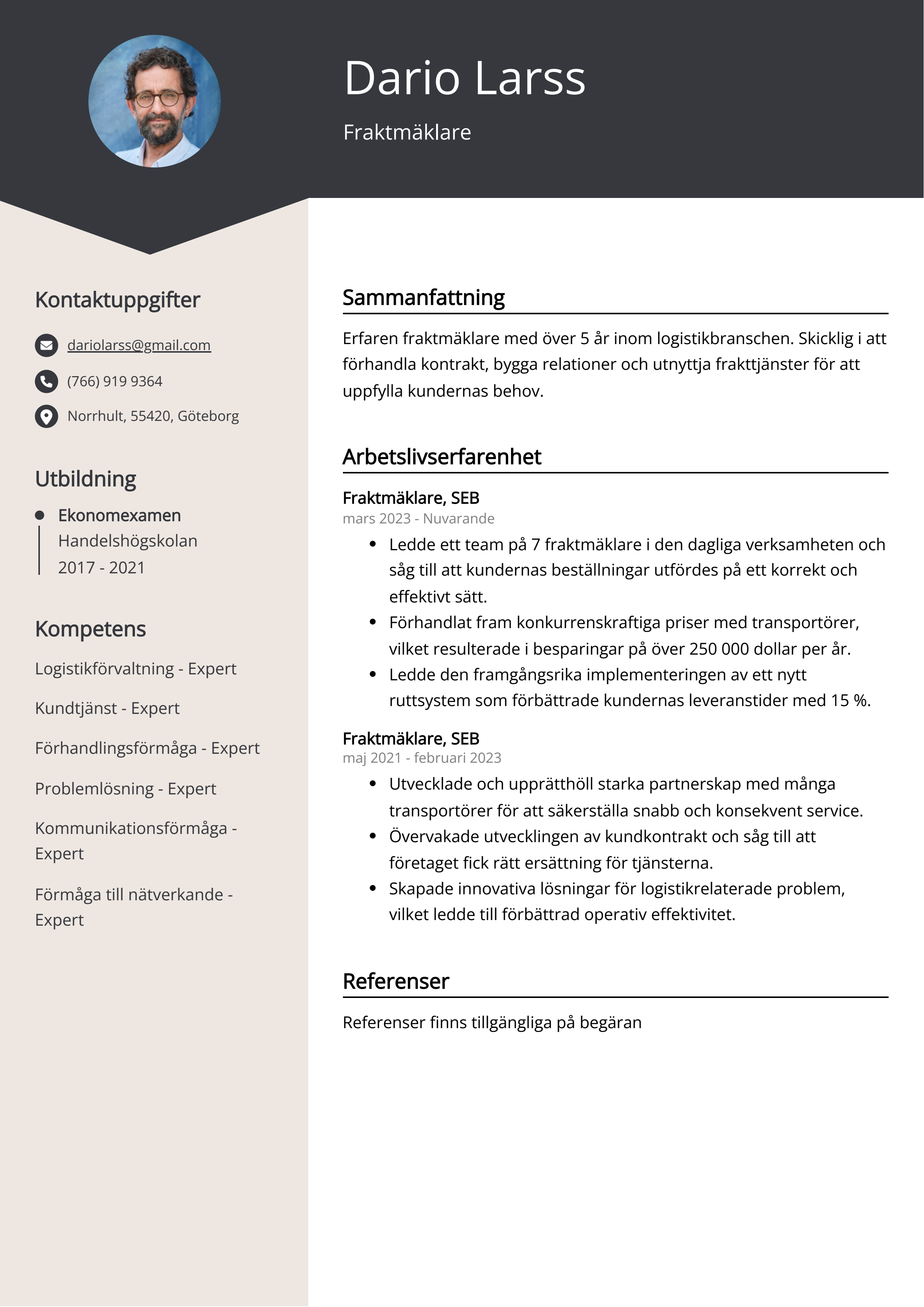 Fraktmäklare CV Exempel