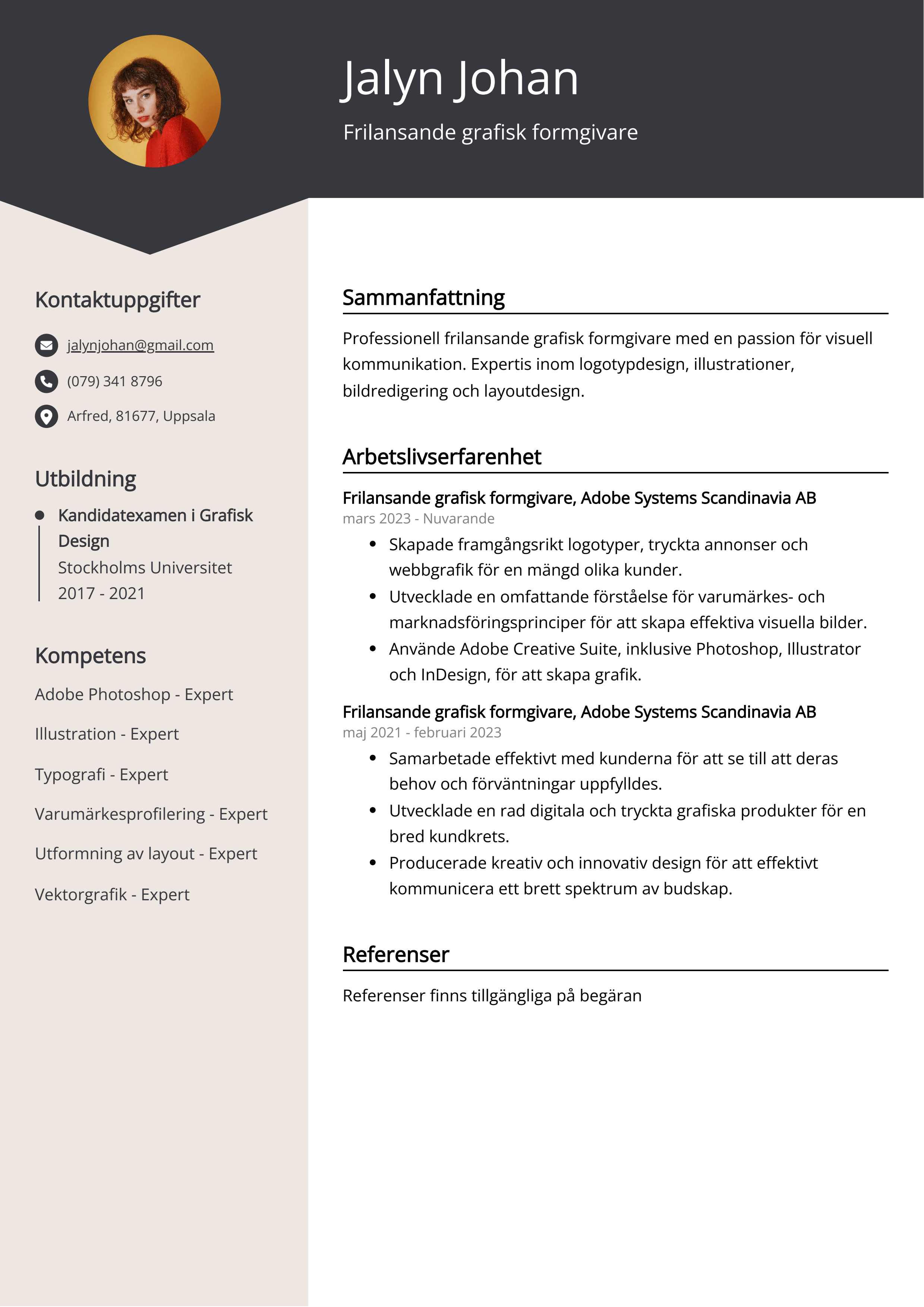 Frilansande grafisk formgivare Resumé Exempel