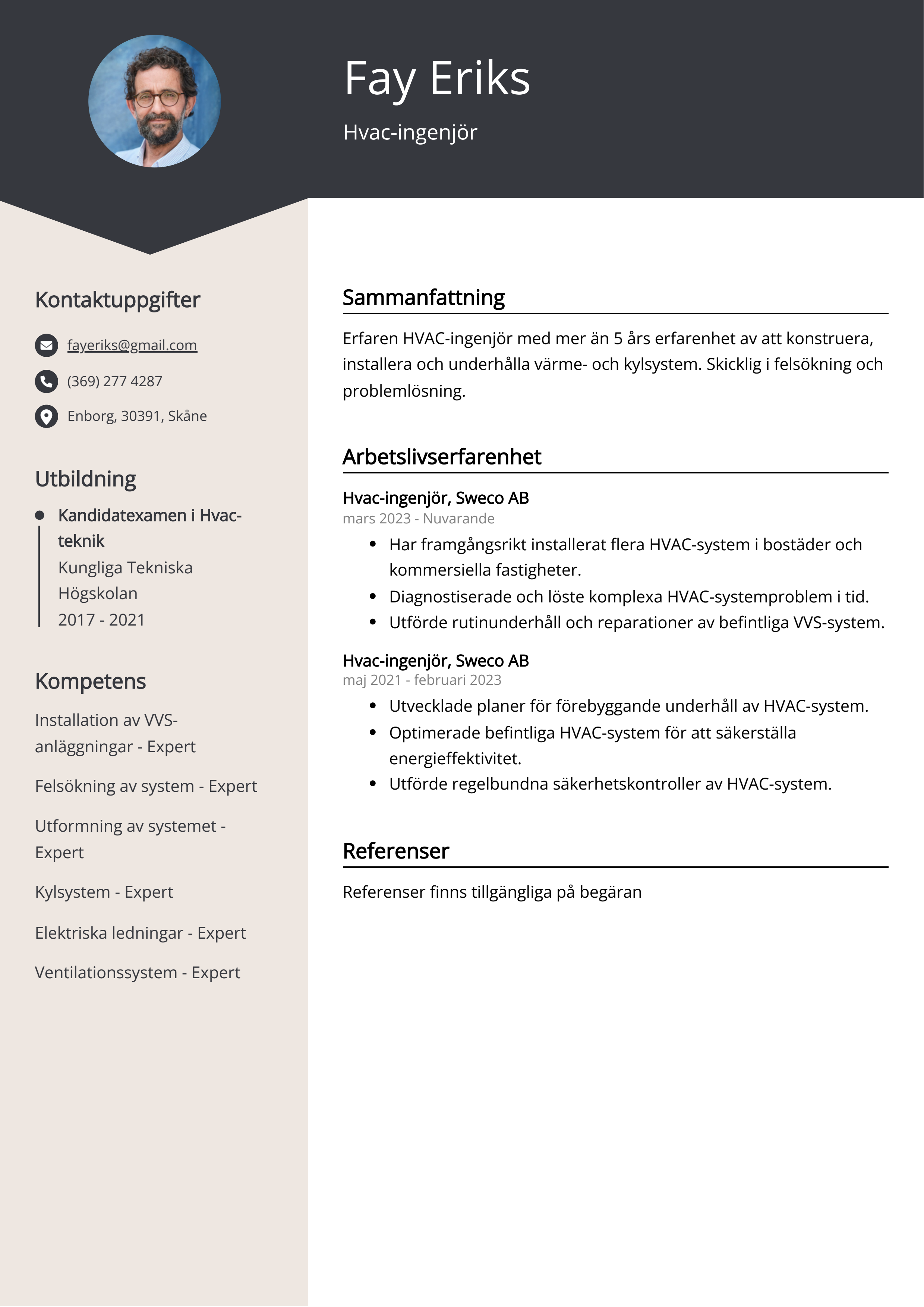 Exempel på CV för Hvac-ingenjör