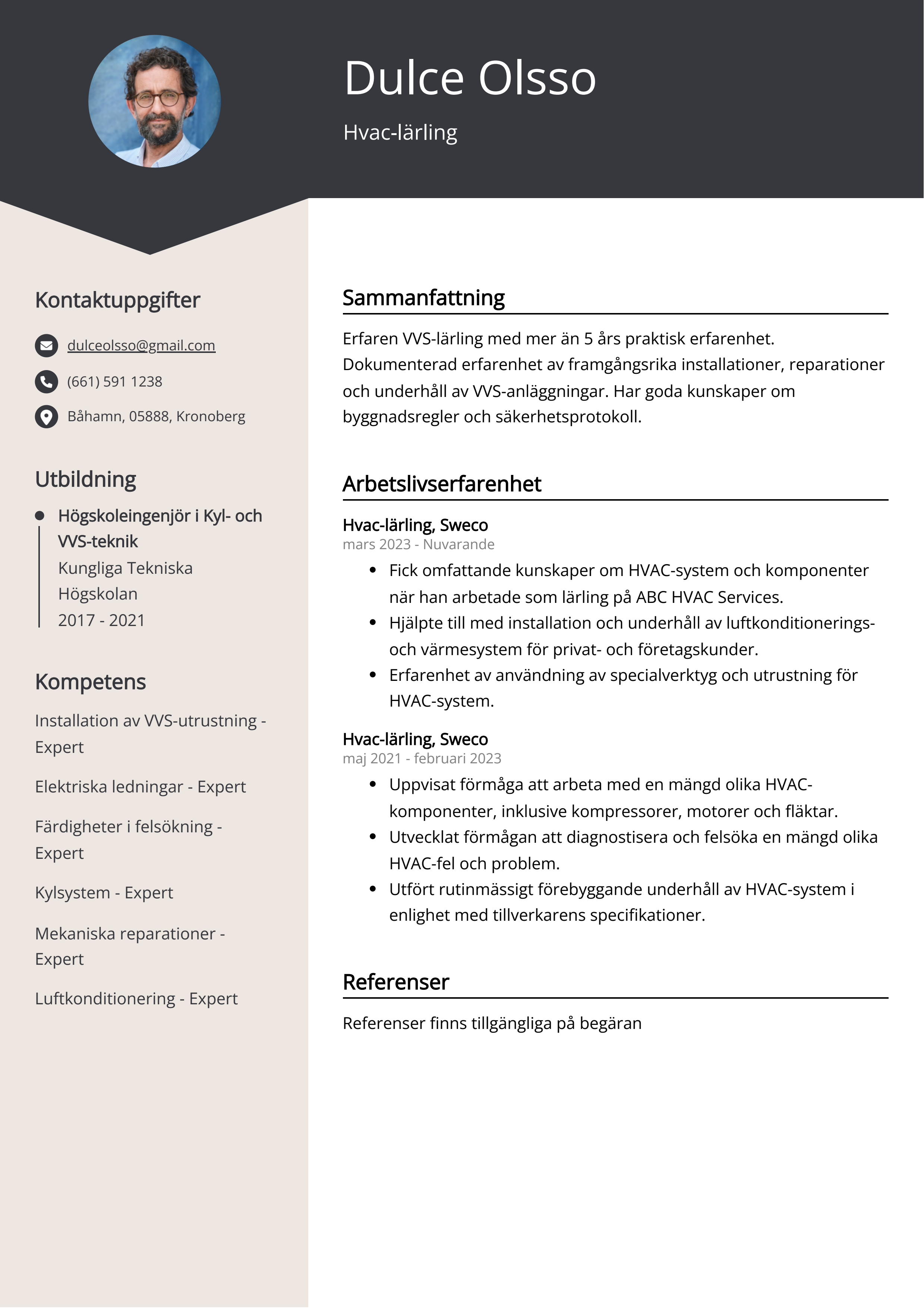 Hvac-lärling CV exempel