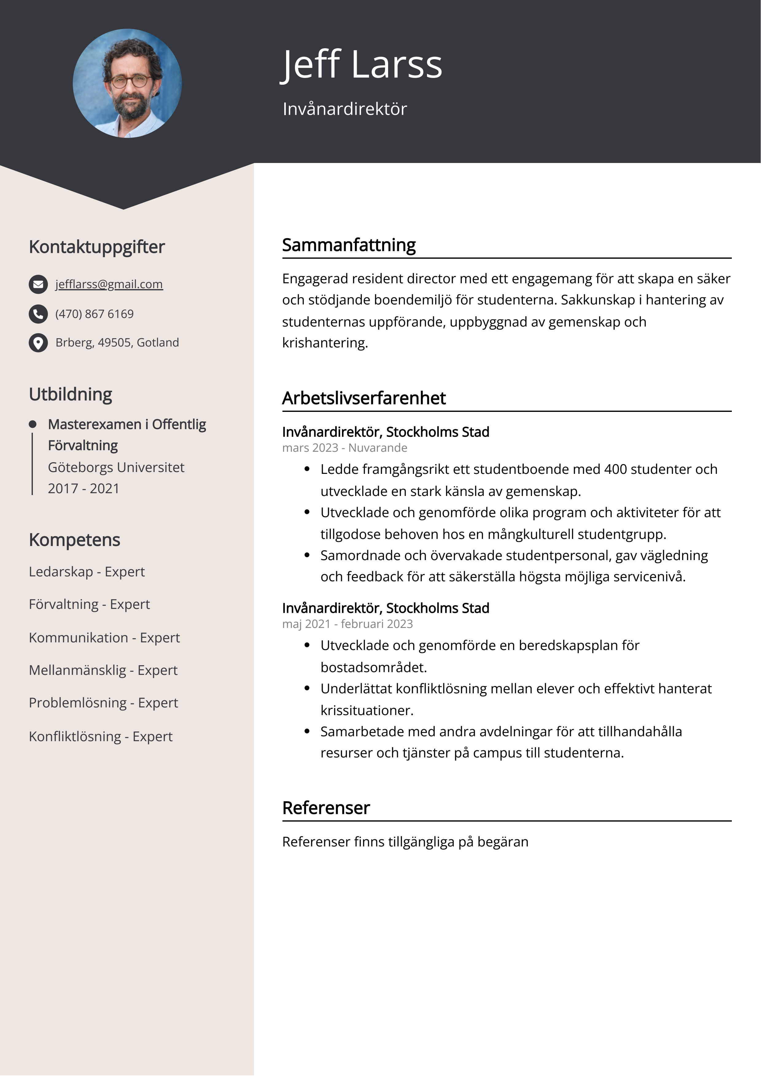 Invånardirektör CV Exempel