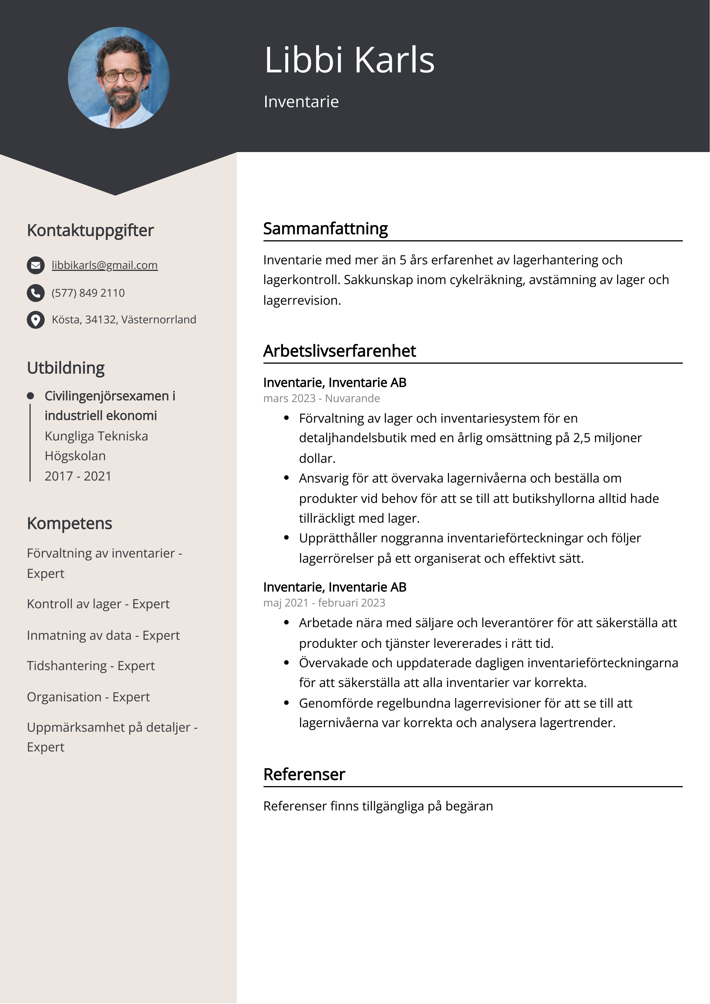 Exempel på CV för inventarie