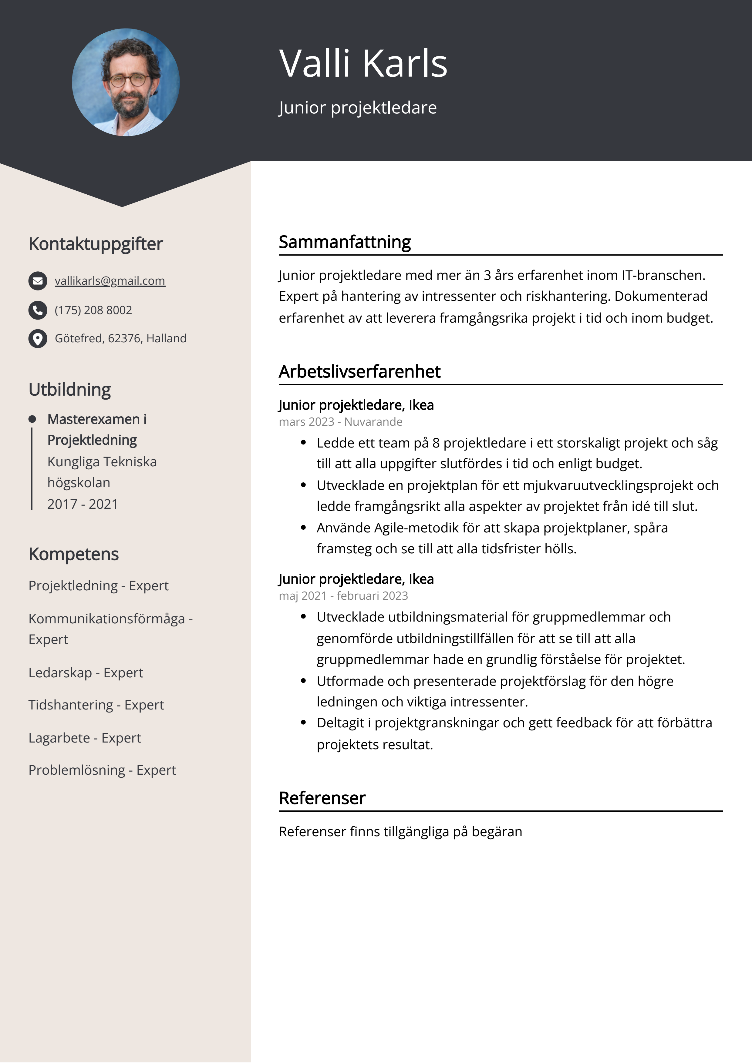 Junior projektledare CV Exempel