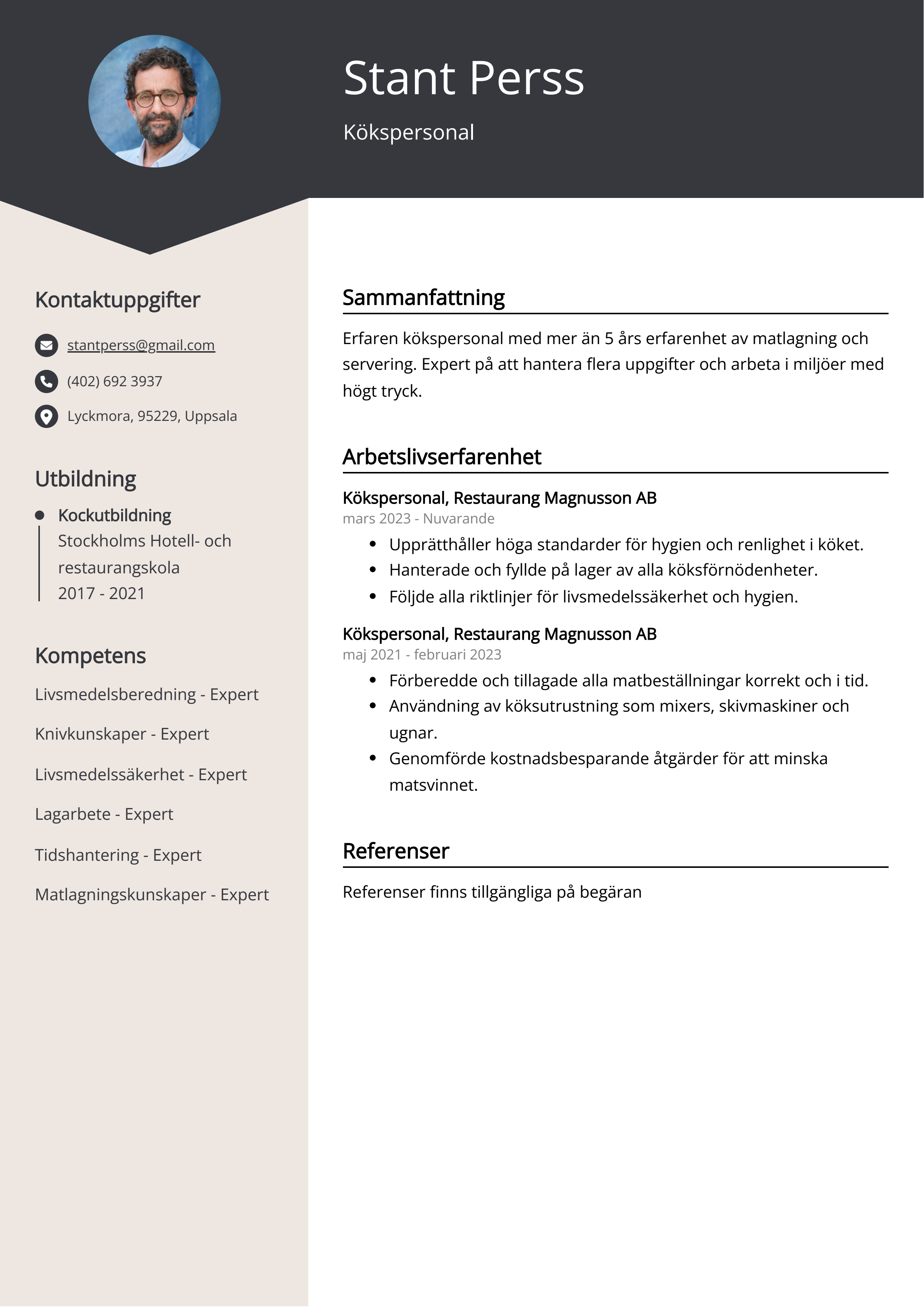 Kökspersonal CV exempel