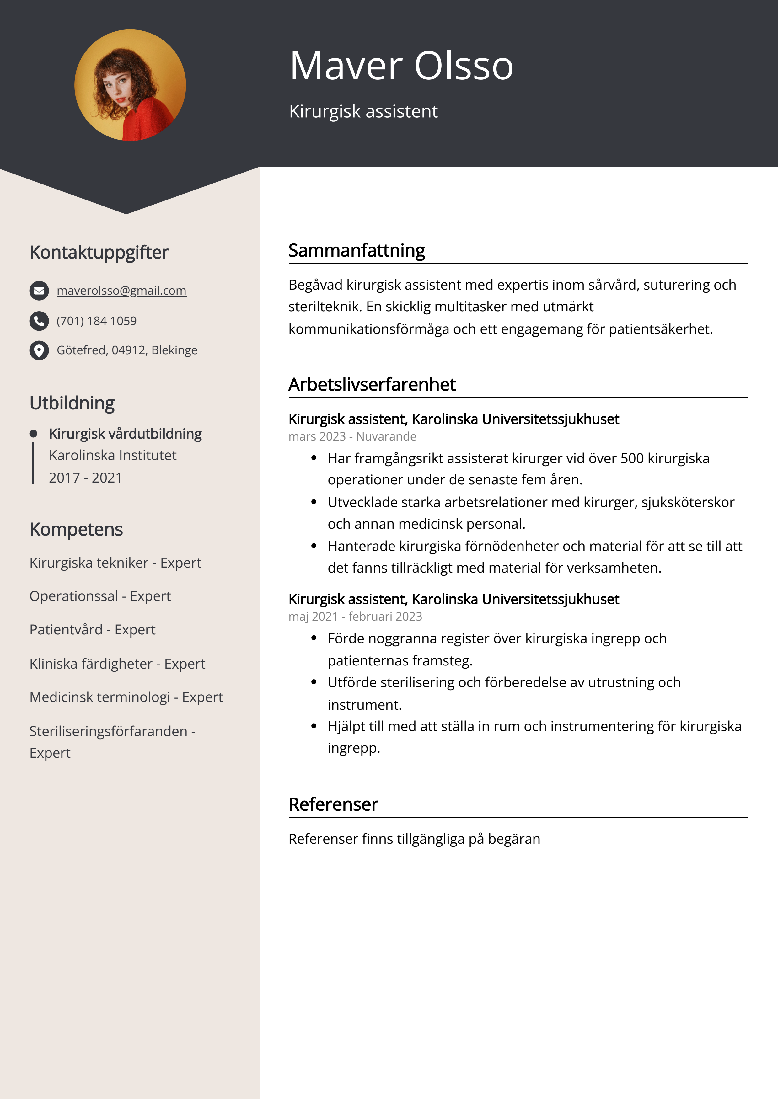 Kirurgisk assistent CV Exempel