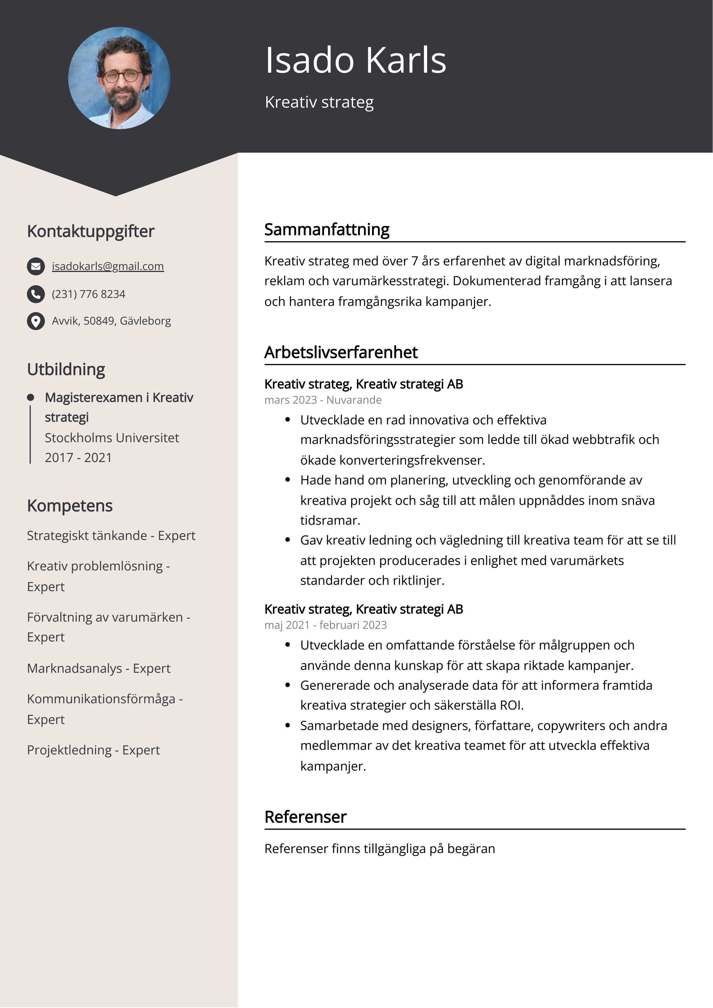 Exempel på CV för kreativ strateg