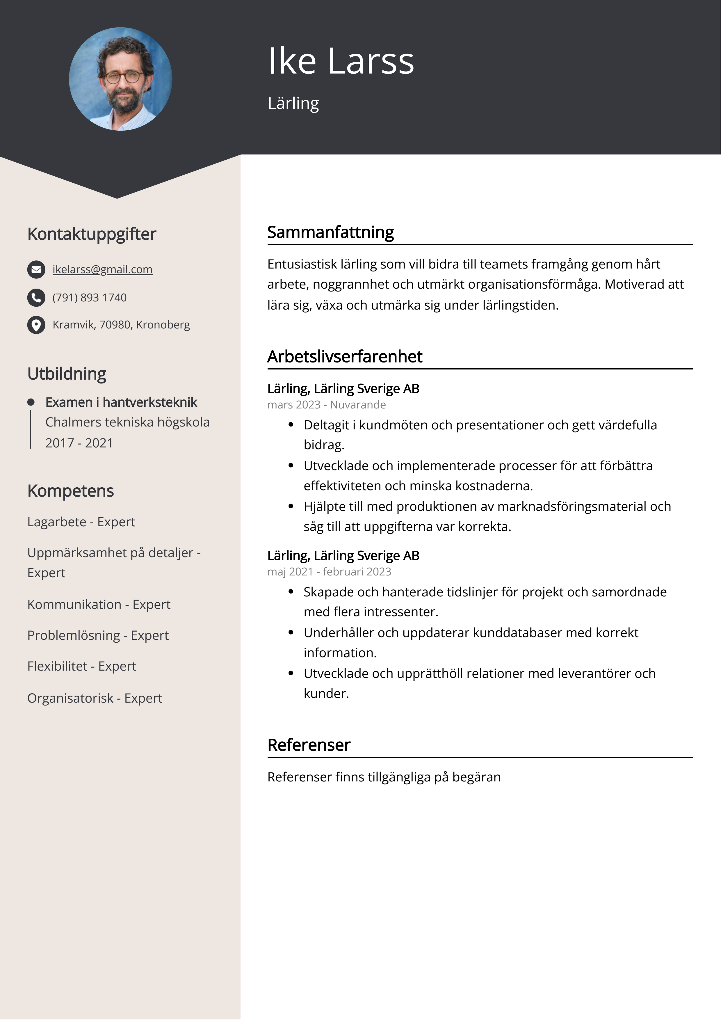 Lärling CV exempel