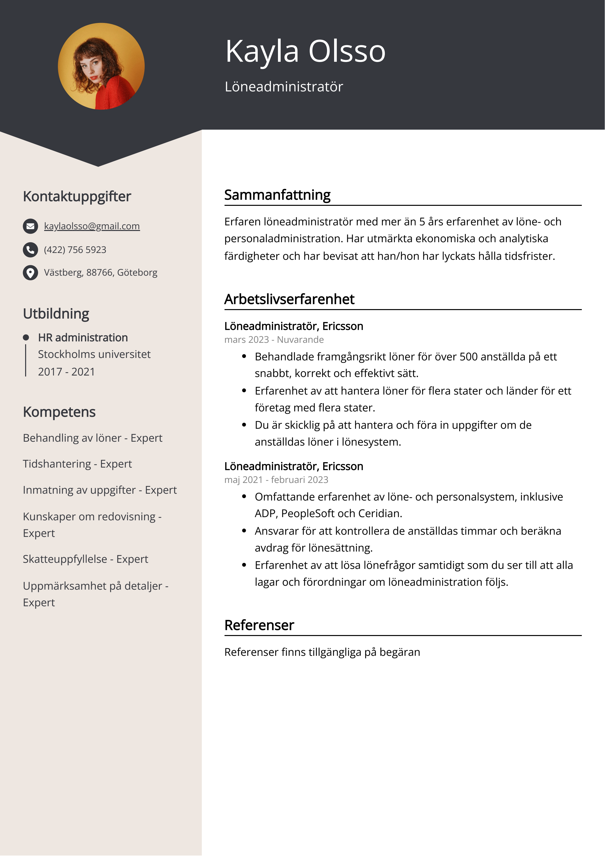 Löneadministratör CV Exempel