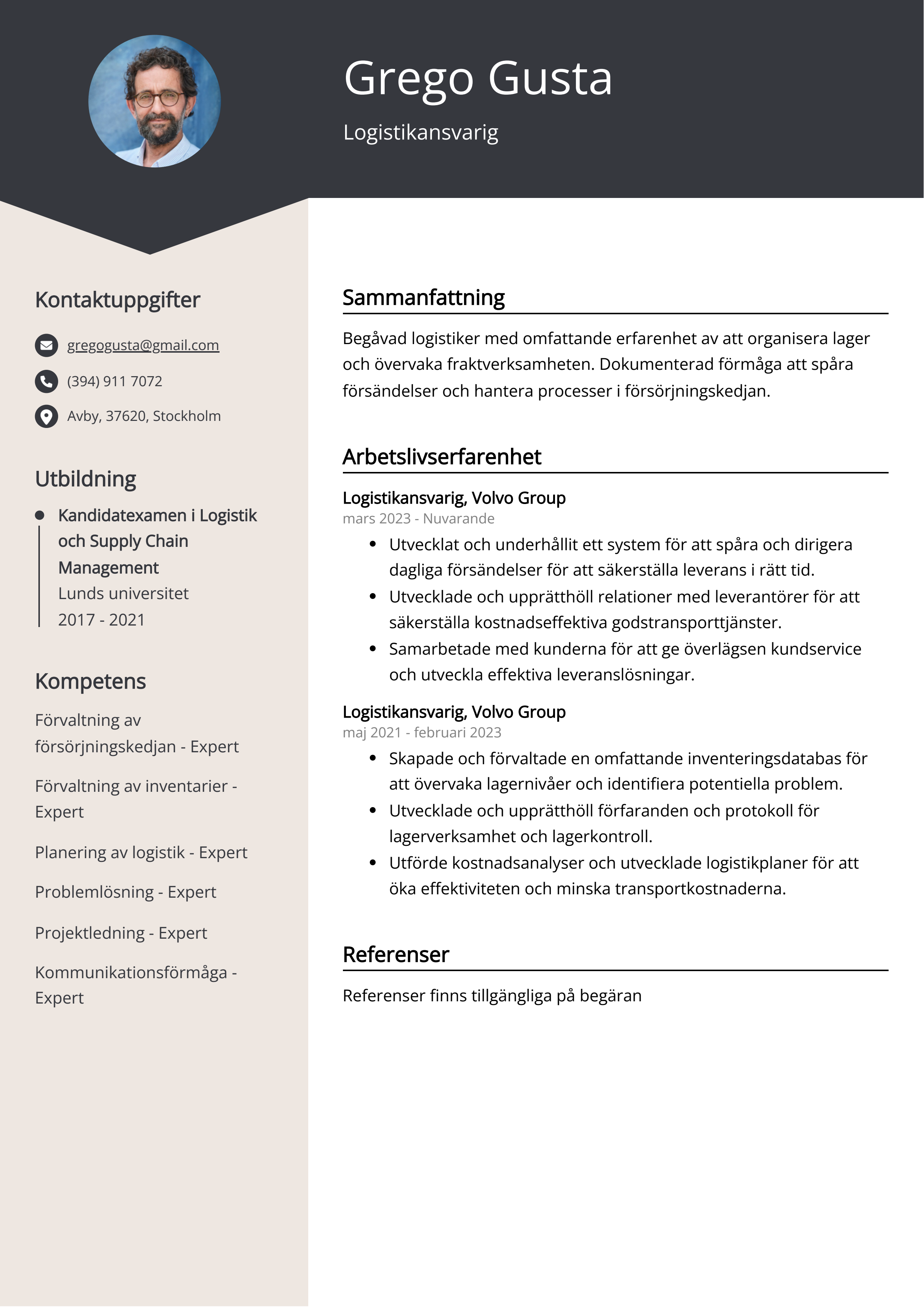 Logistikansvarig CV Exempel