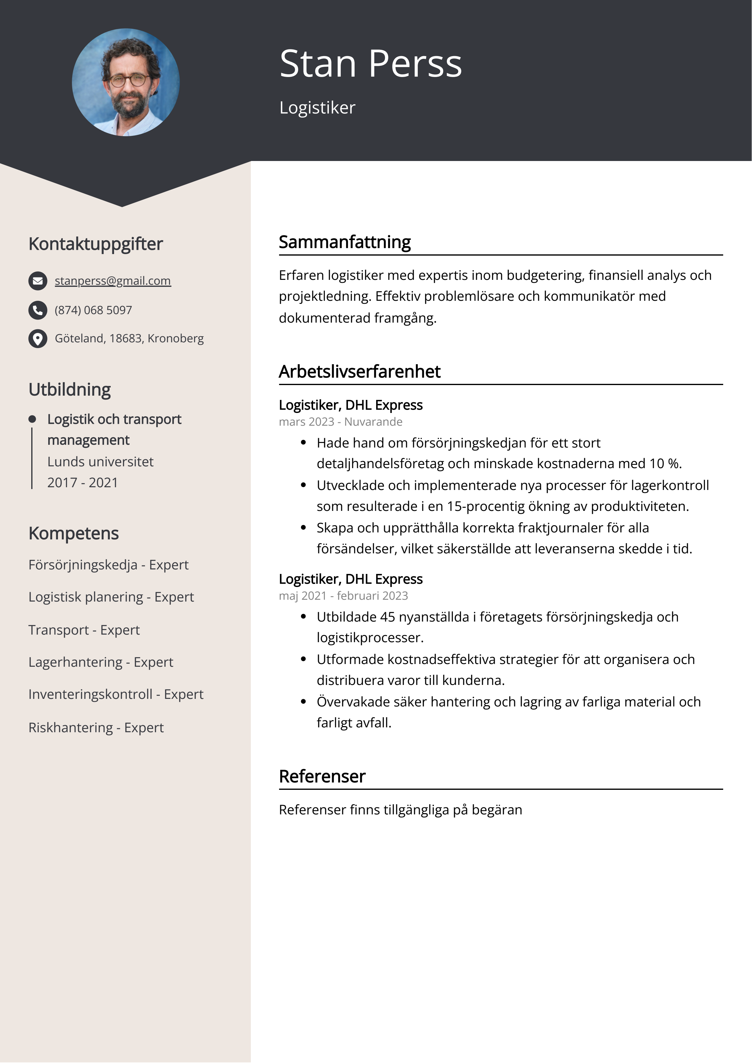 Exempel på CV för logistiker