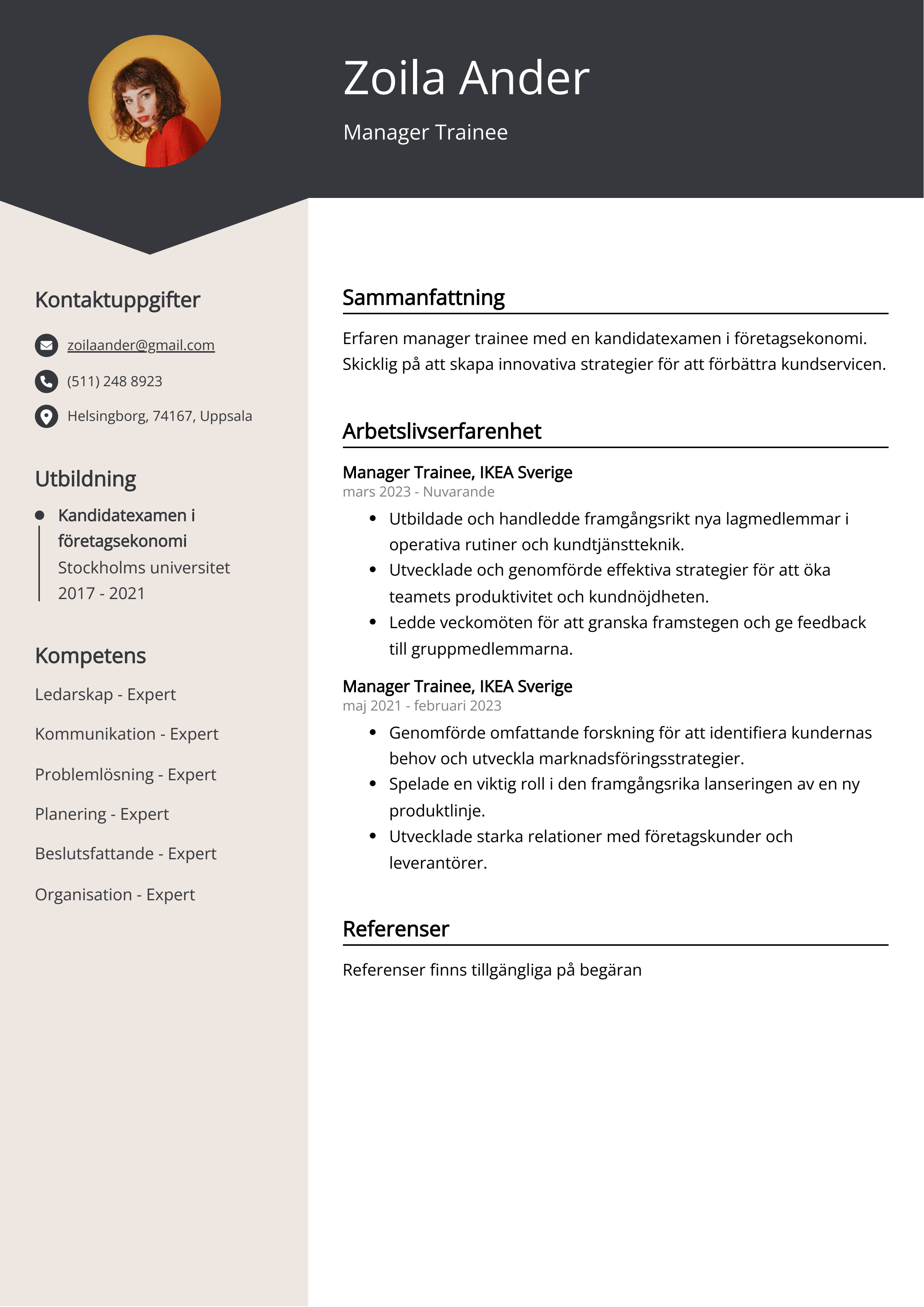 Manager Trainee Exempel på CV