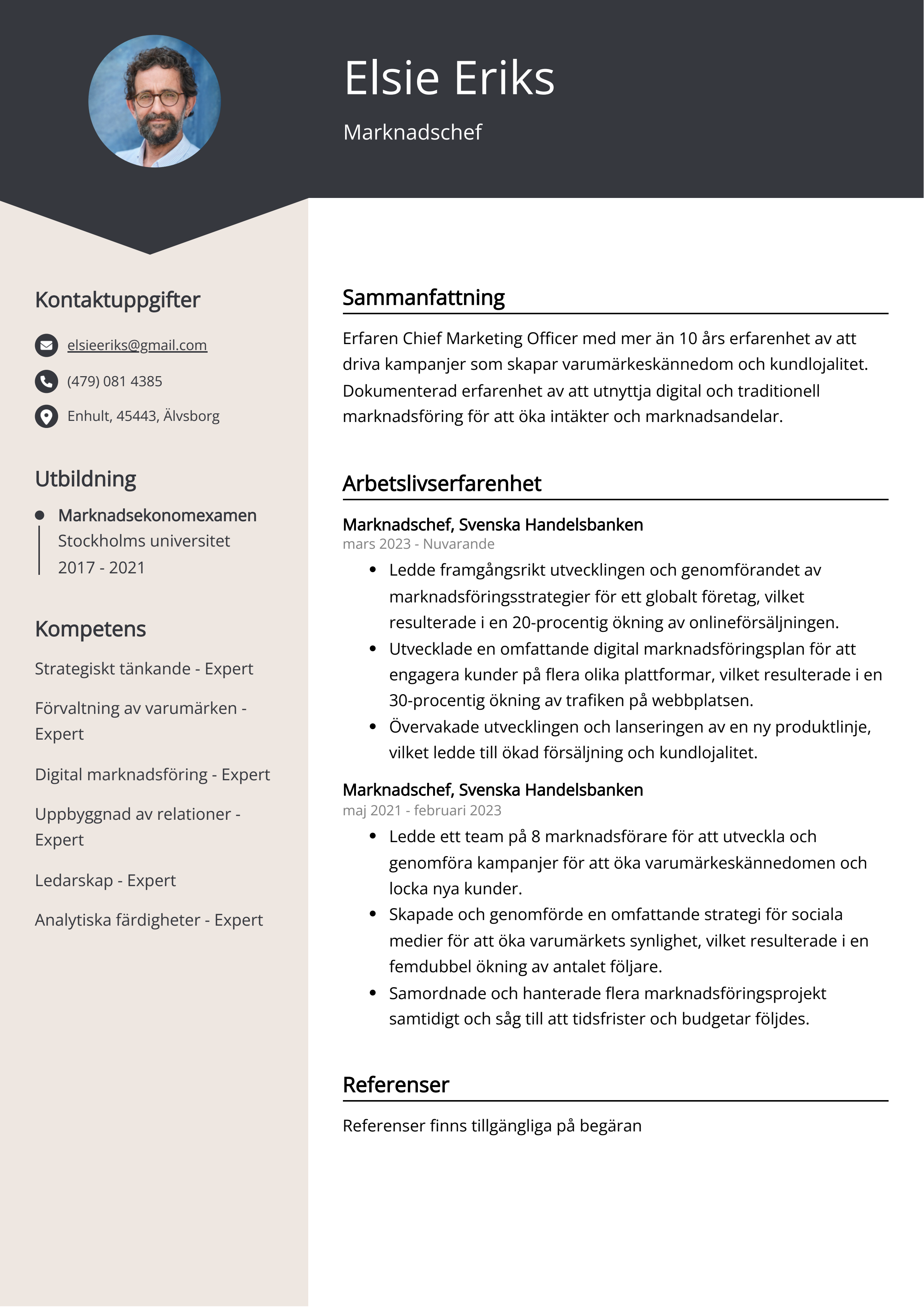 Exempel på CV för Marknadschef