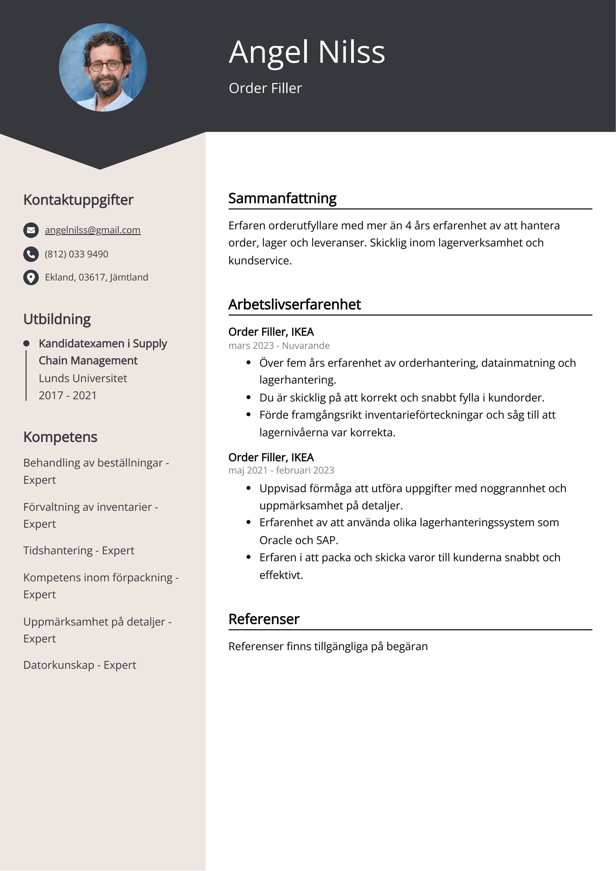 Order Filler Exempel på CV