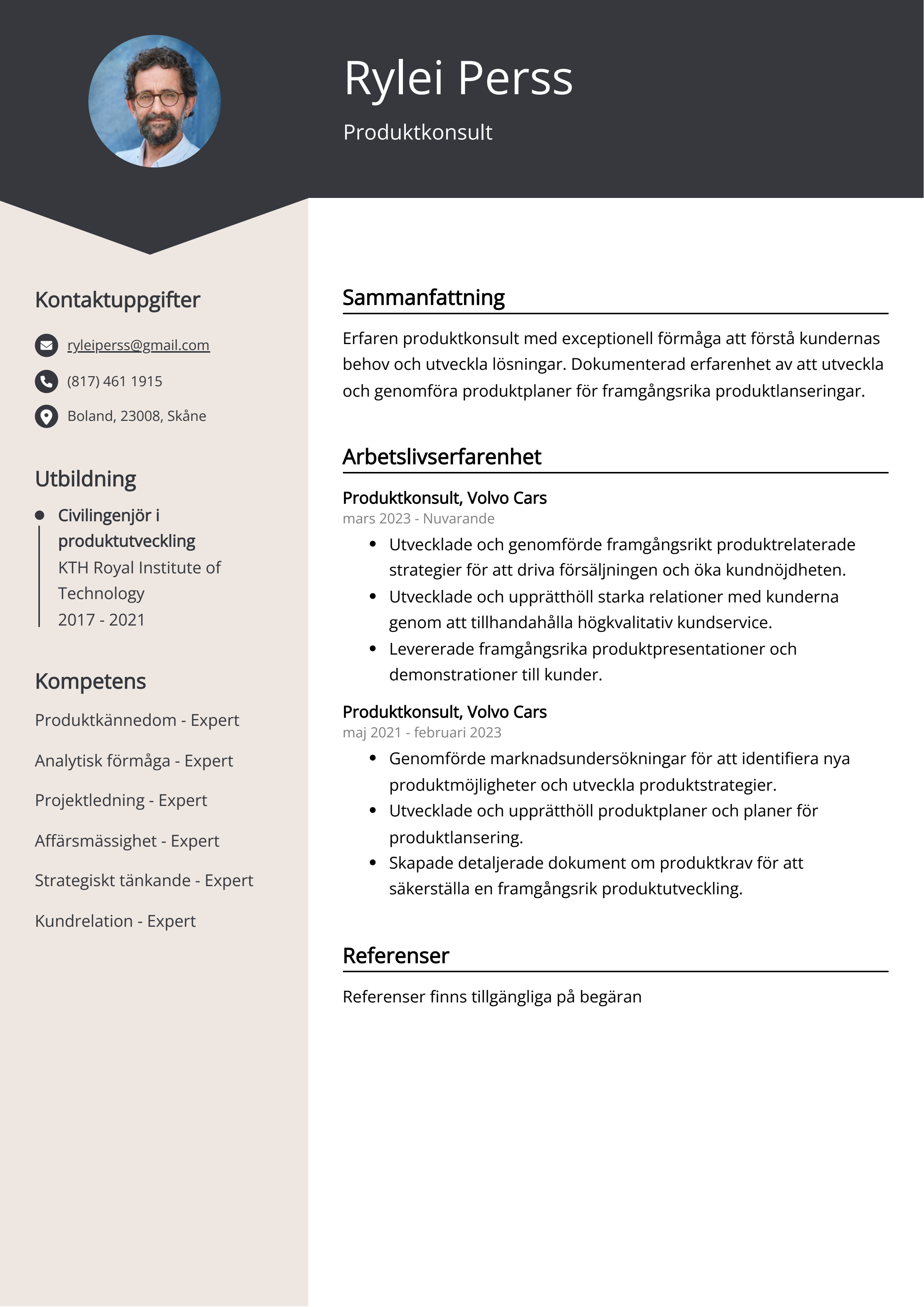 Produktkonsult CV Exempel