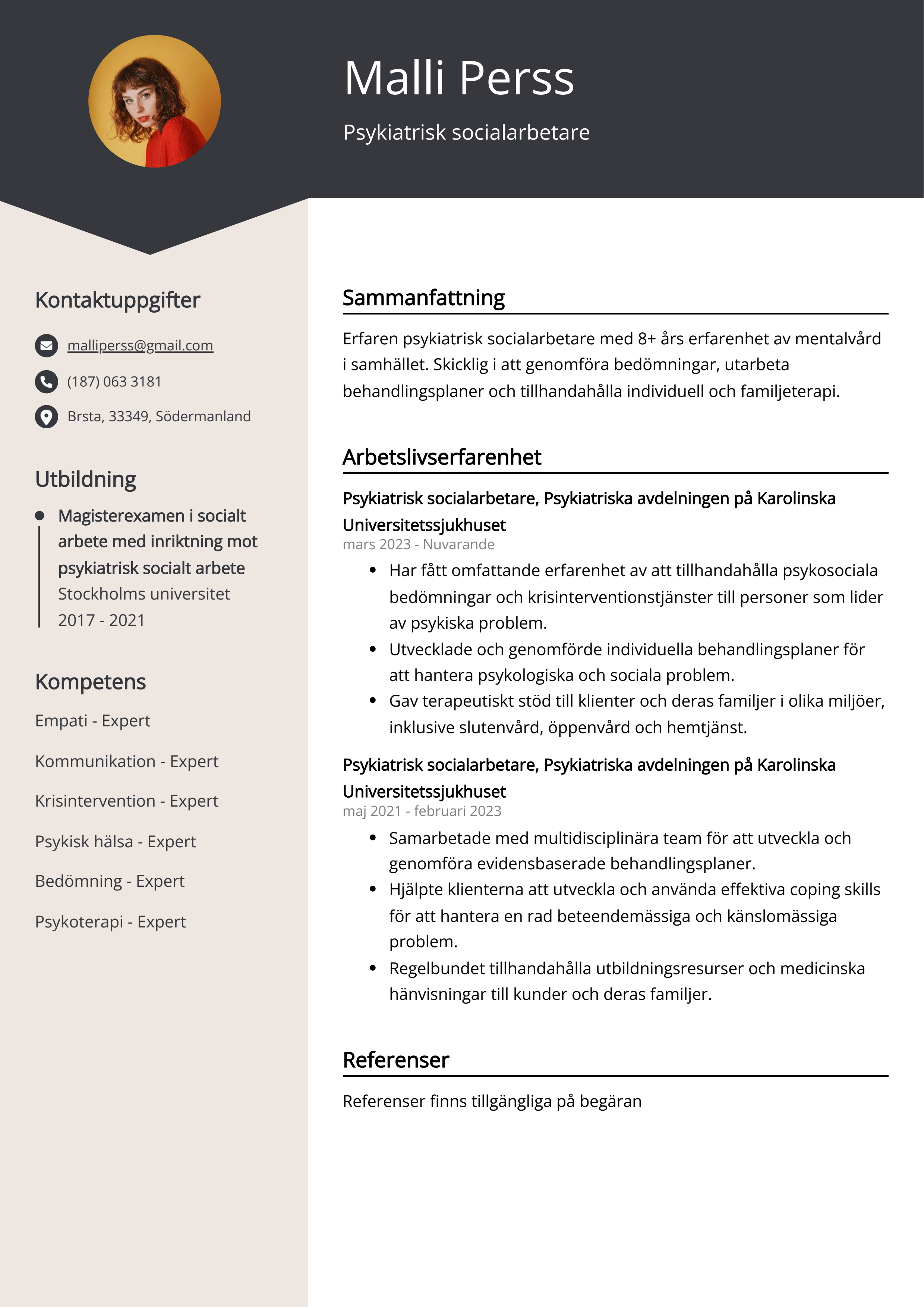 Psykiatrisk socialarbetare CV Exempel