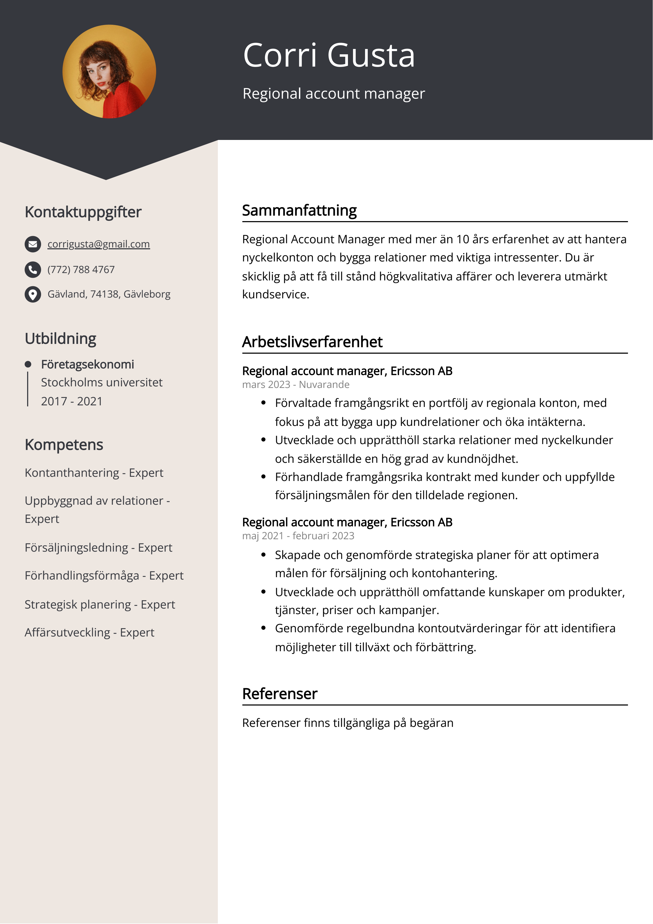 Regional kundansvarig CV Exempel