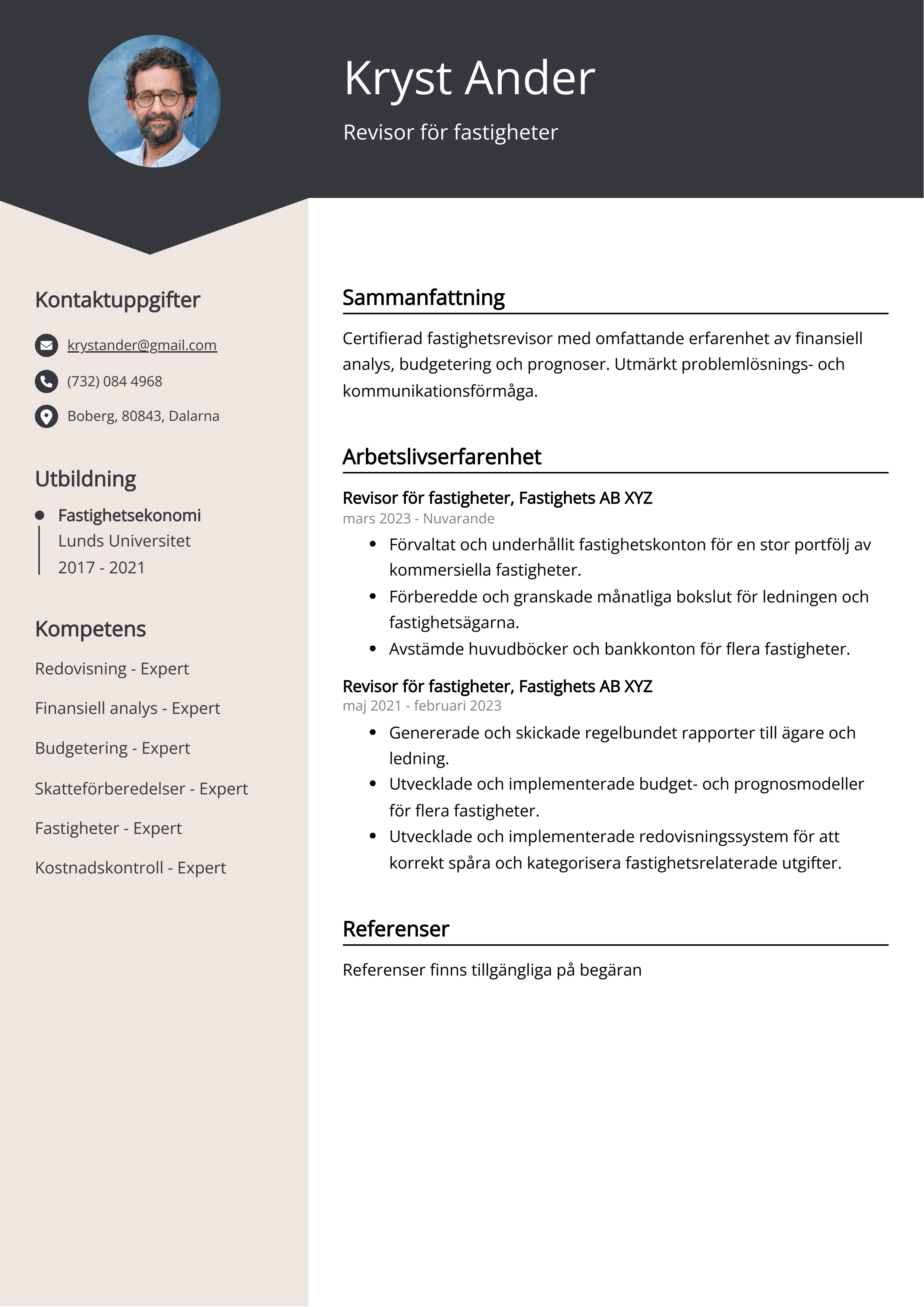 Revisor för fastigheter CV Exempel