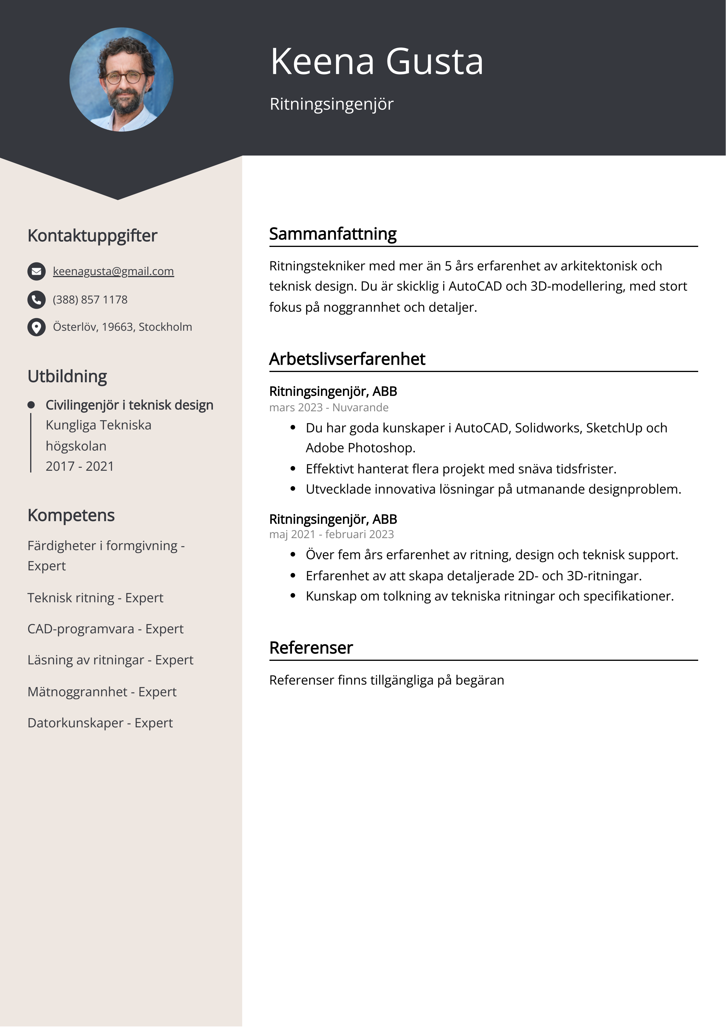 Ritningsingenjör CV Exempel