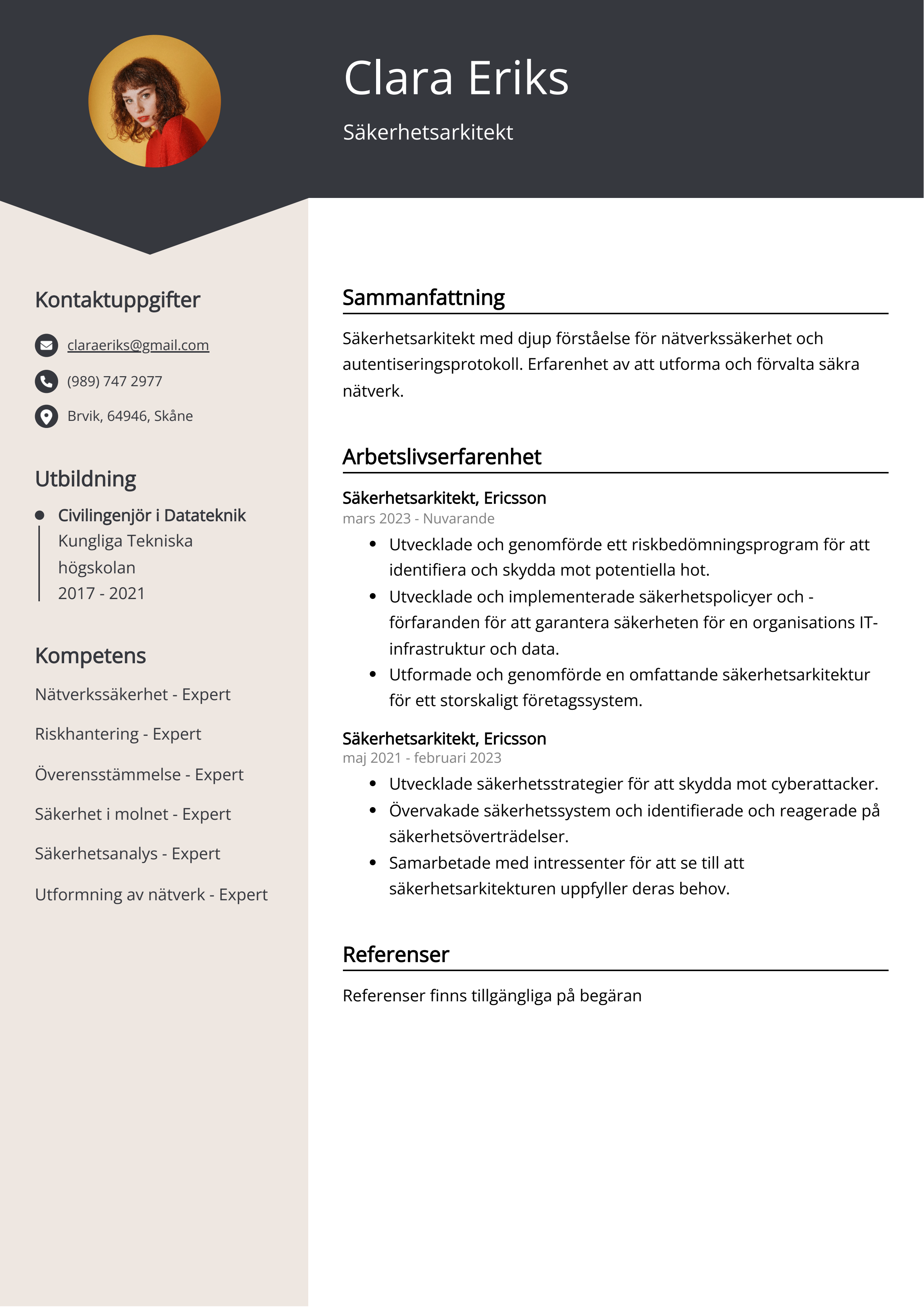 Säkerhetsarkitekt CV Exempel