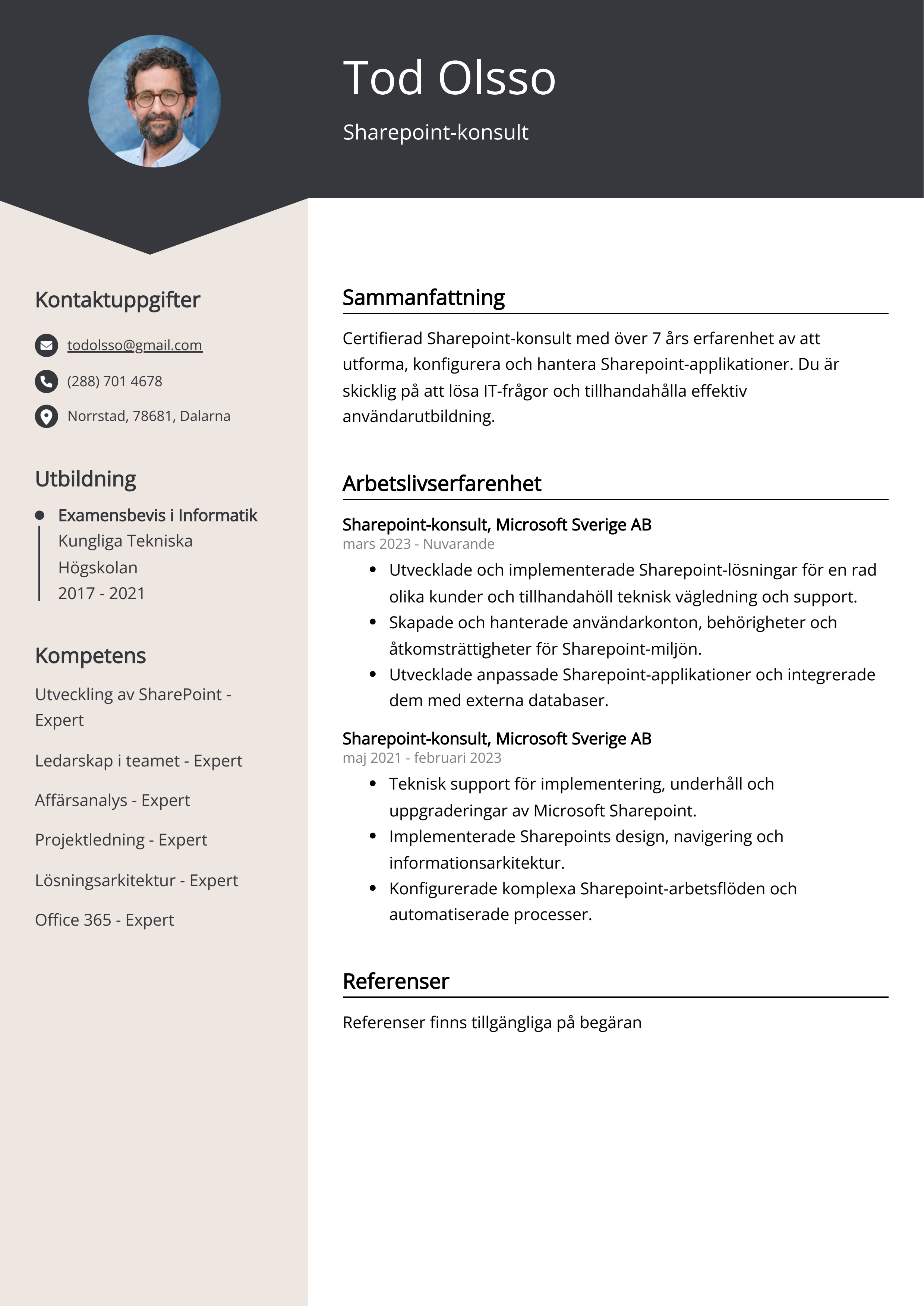 Sharepoint-konsult CV Exempel