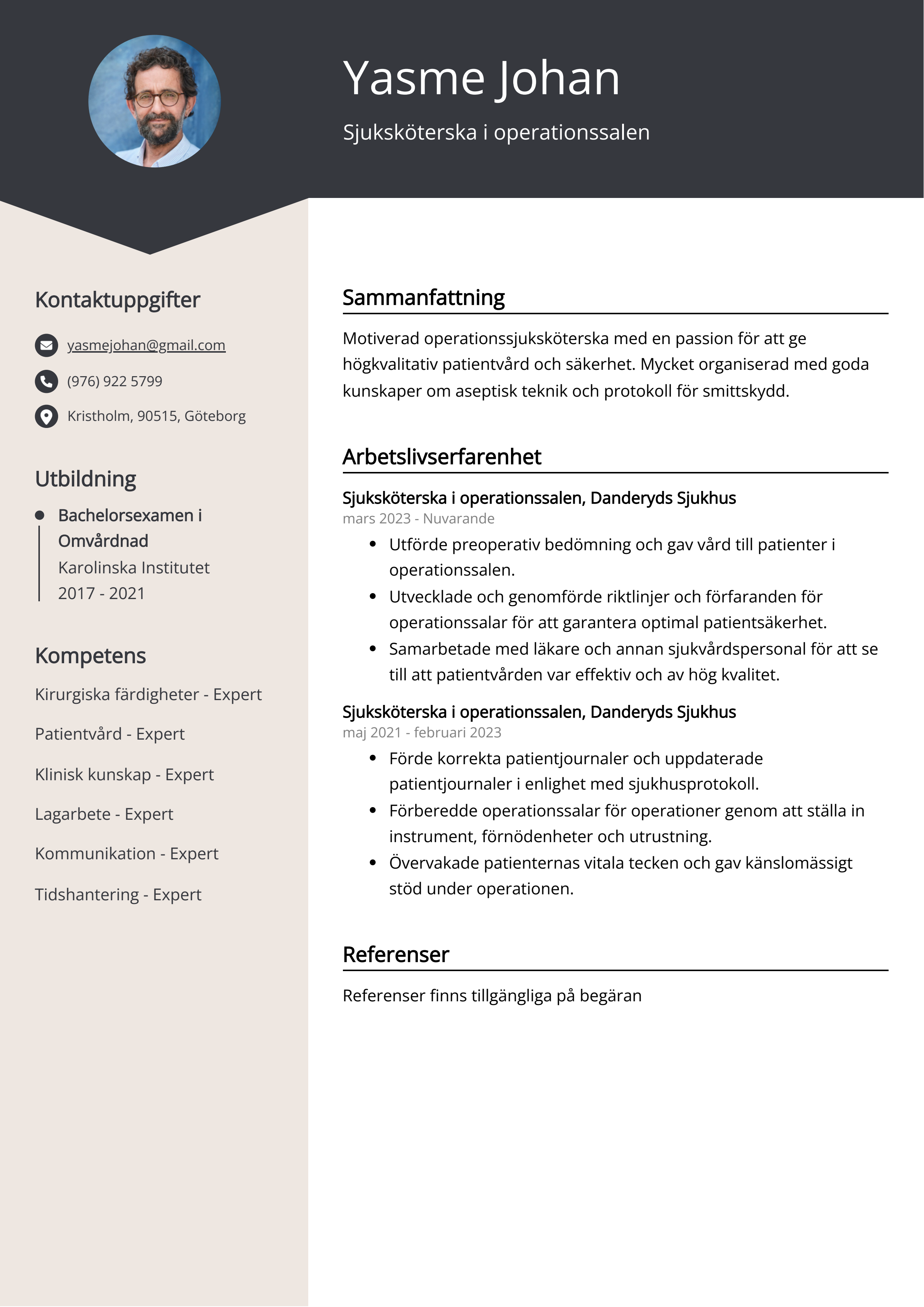 Sjuksköterska i operationssalen CV Exempel