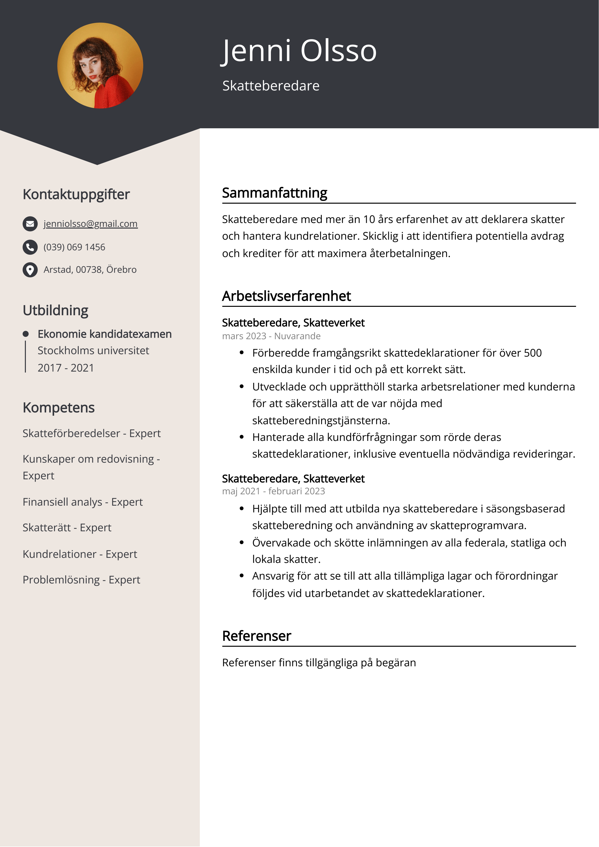 Skatteberedare CV Exempel