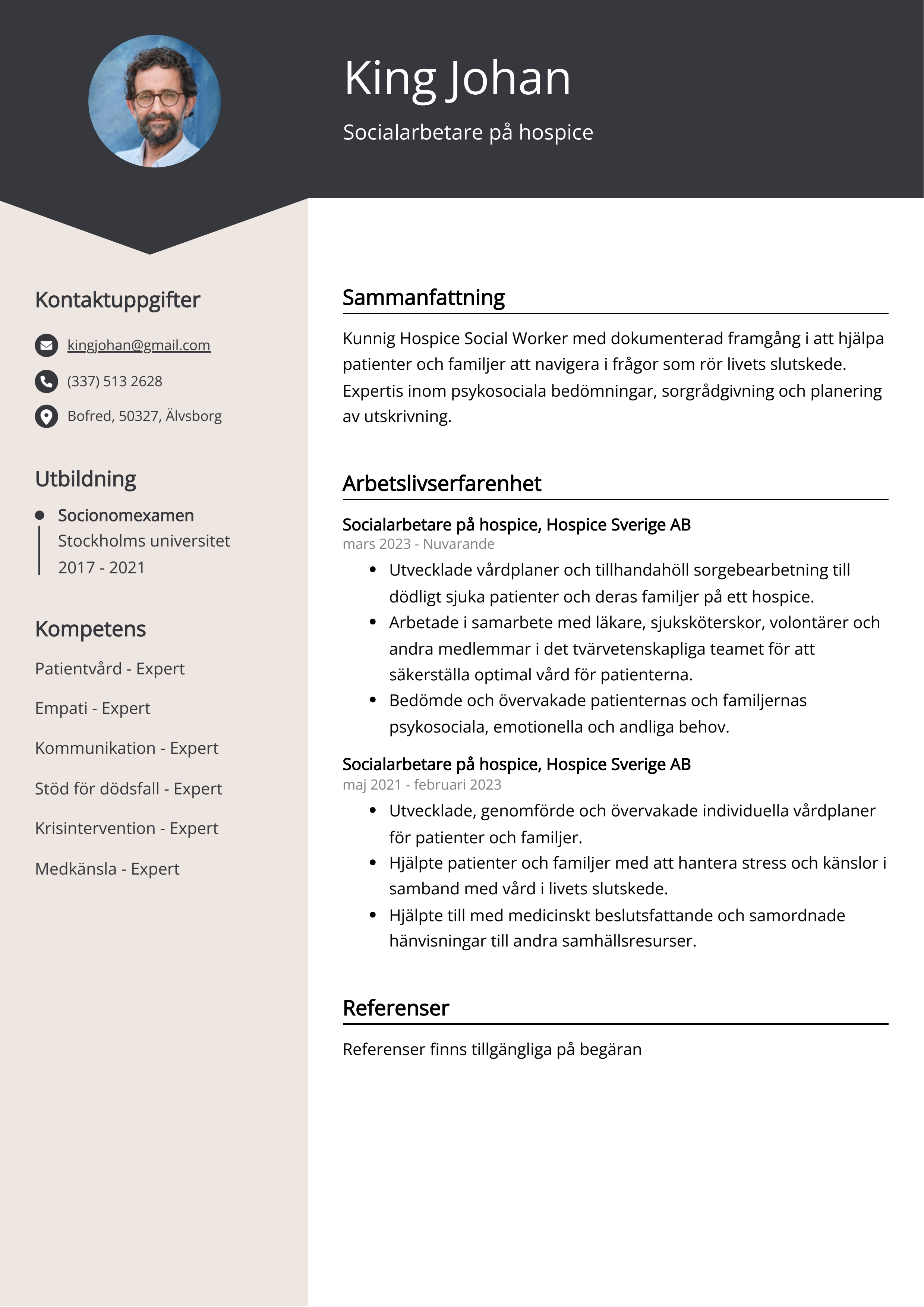 Socialarbetare på hospice CV Exempel