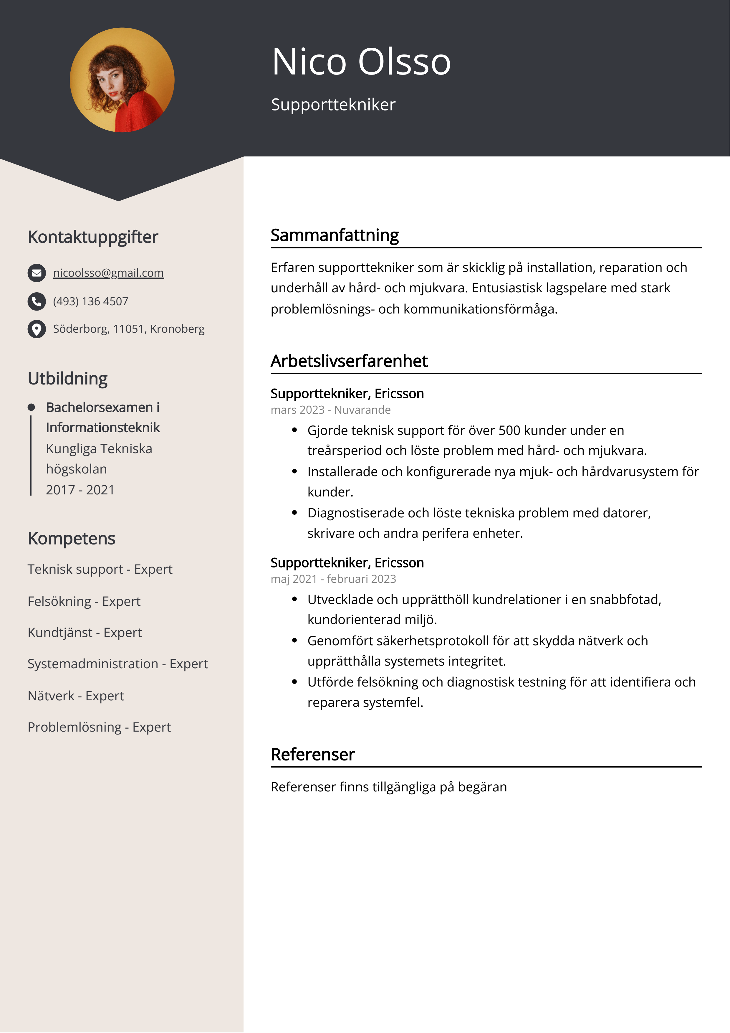 Exempel på CV för supporttekniker